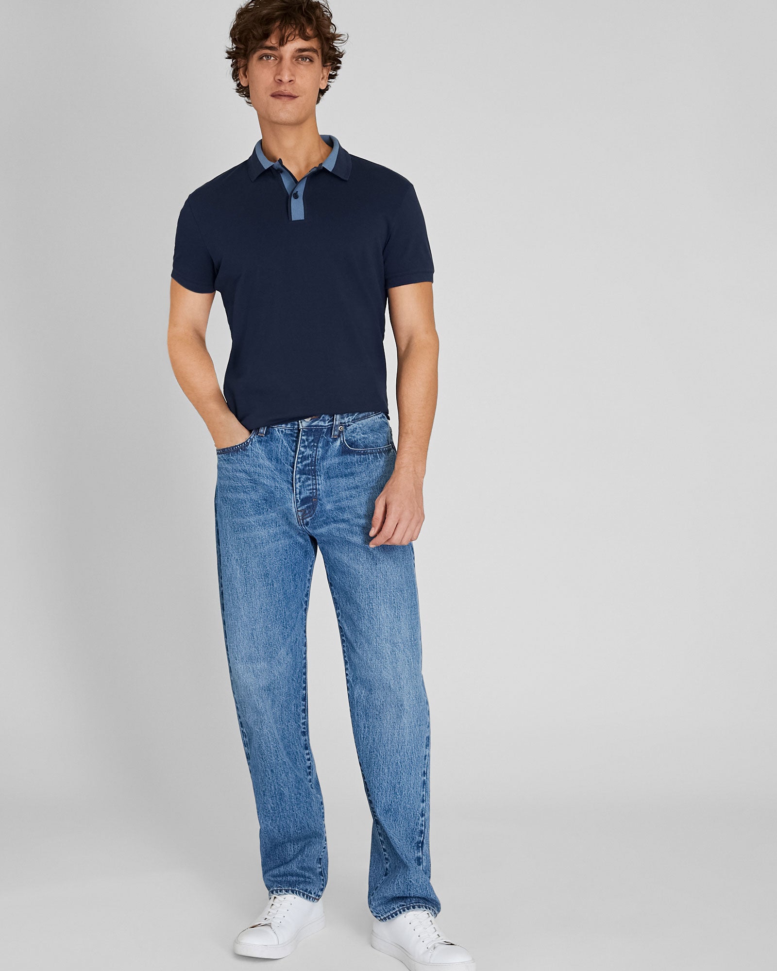 CLUB MONACO - Blocked Collar Polo - Navy