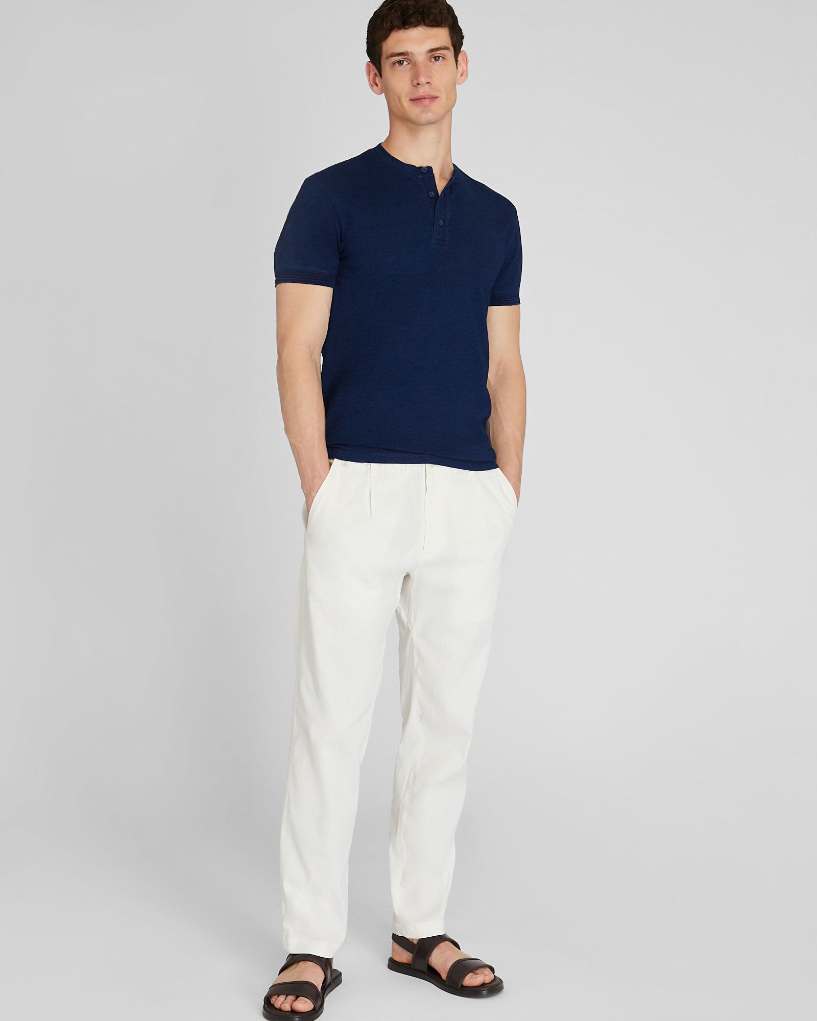 CLUB MONACO - Short Sleeve Indigo Henley - Indigo