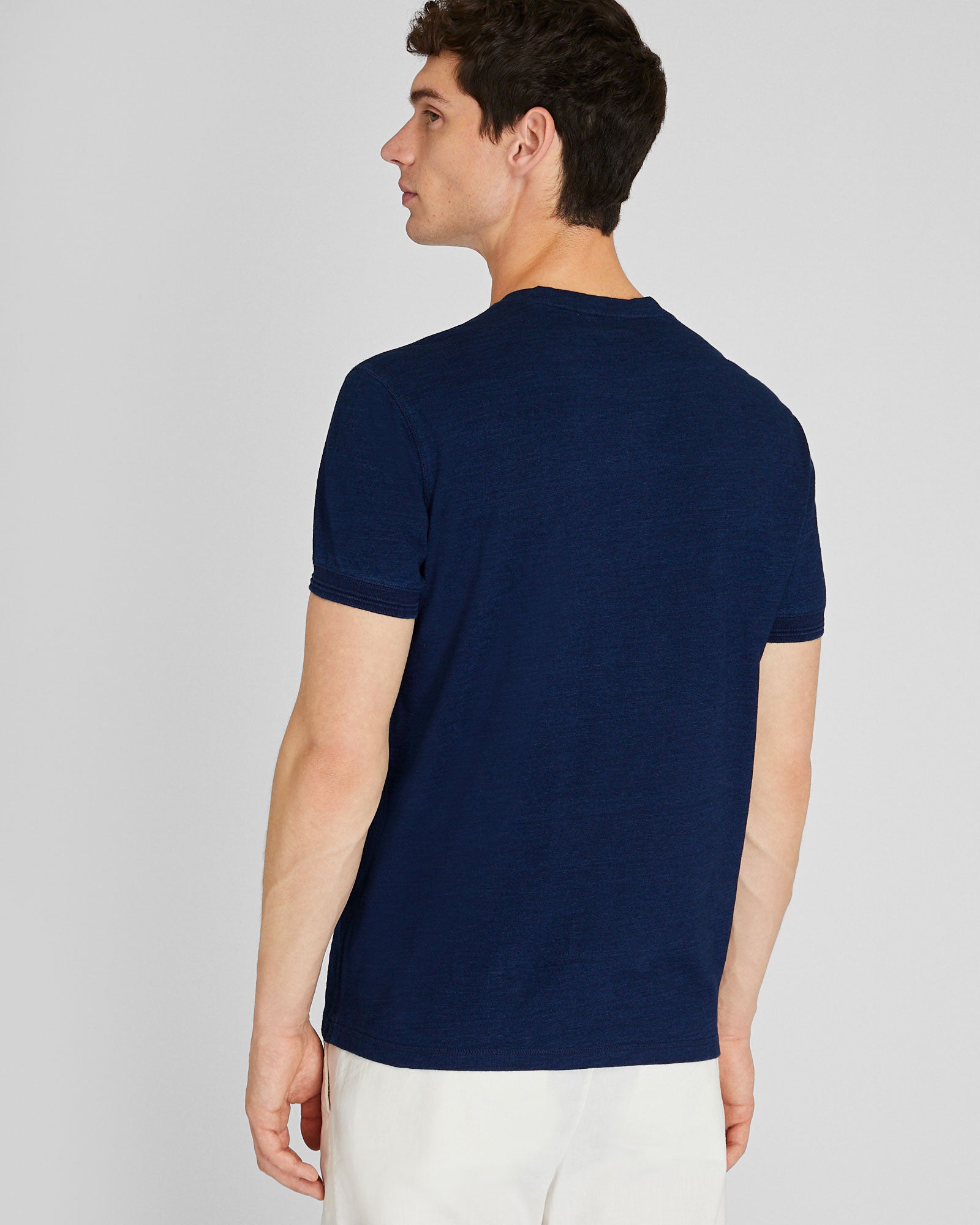 CLUB MONACO - Short Sleeve Indigo Henley - Indigo