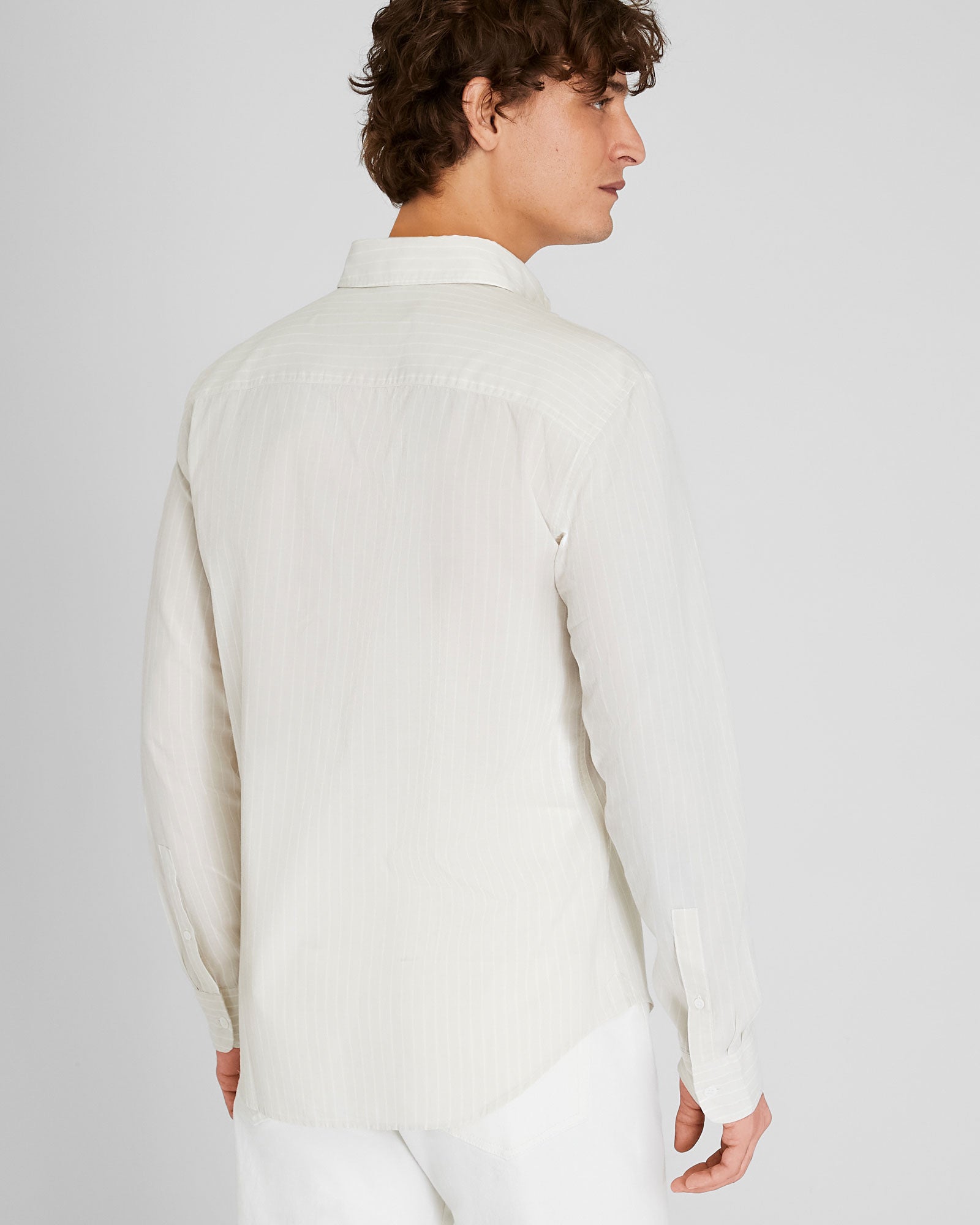 CLUB MONACO - Chemise en popeline rayée légère - Beige clair