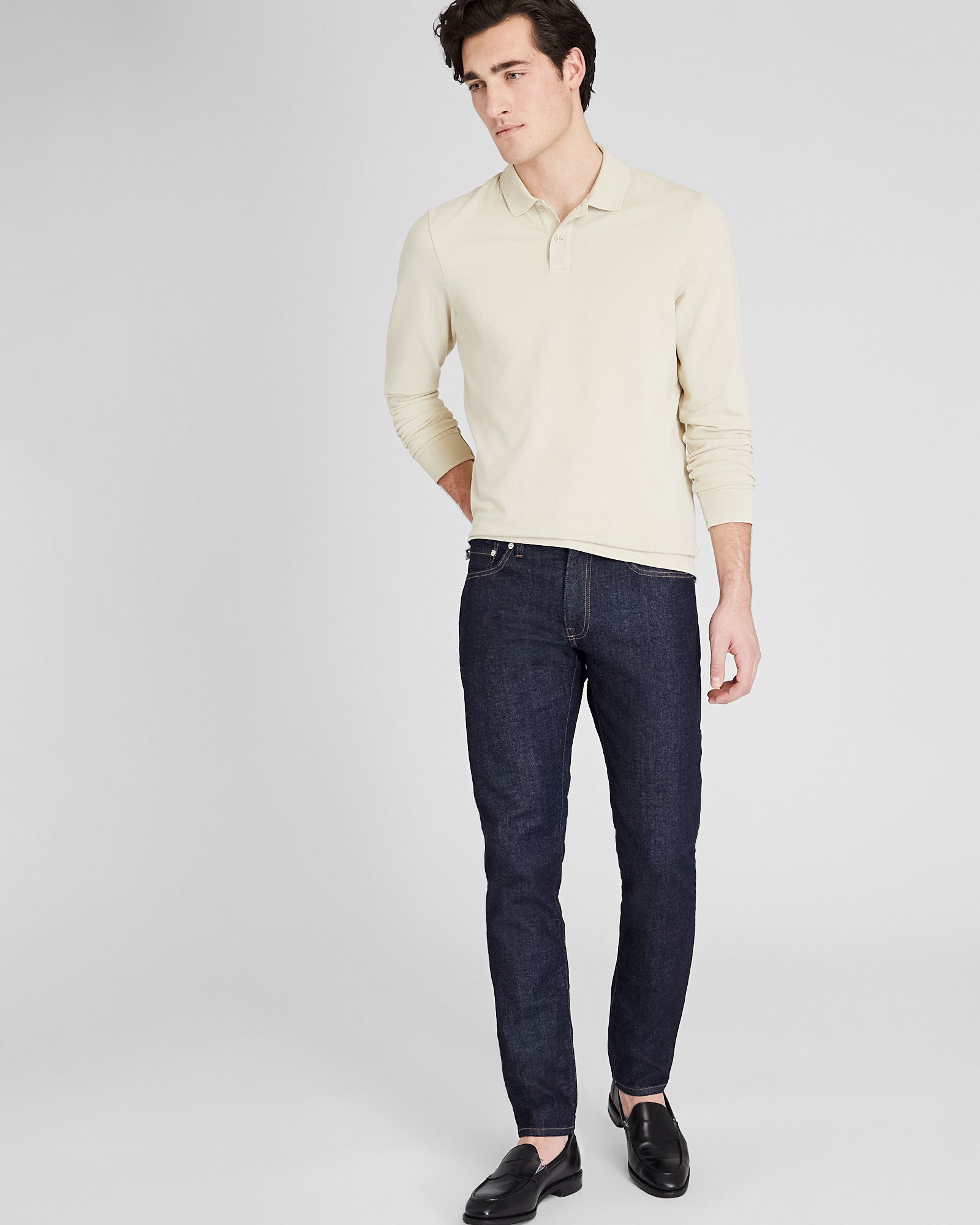CLUB MONACO - Long Sleeve Clean Piqué Polo - Khaki