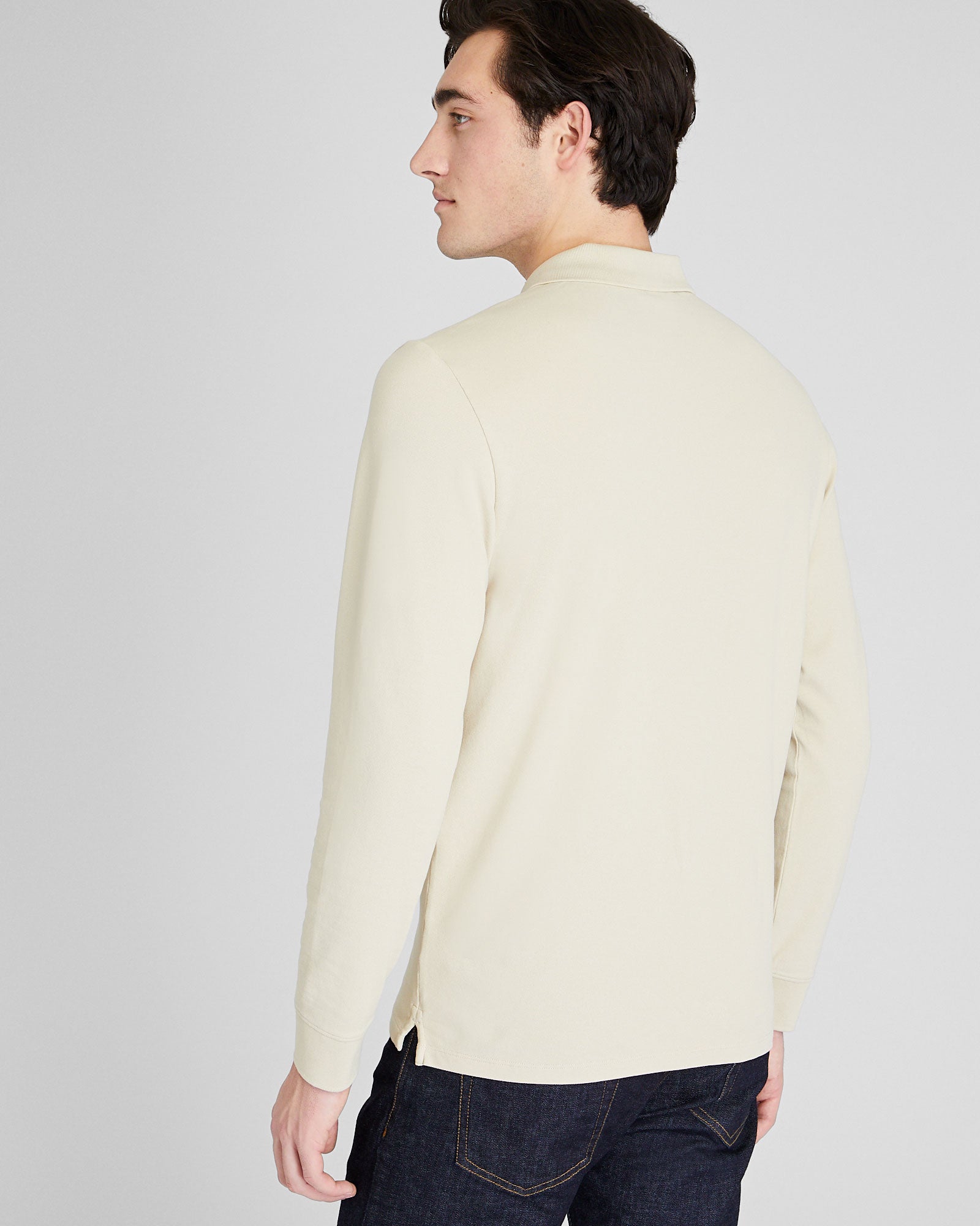 CLUB MONACO - Long Sleeve Clean Piqué Polo - Khaki