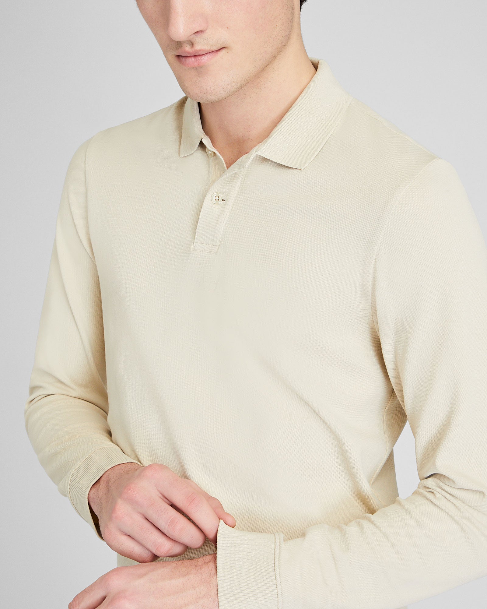 CLUB MONACO - Long Sleeve Clean Piqué Polo - Khaki