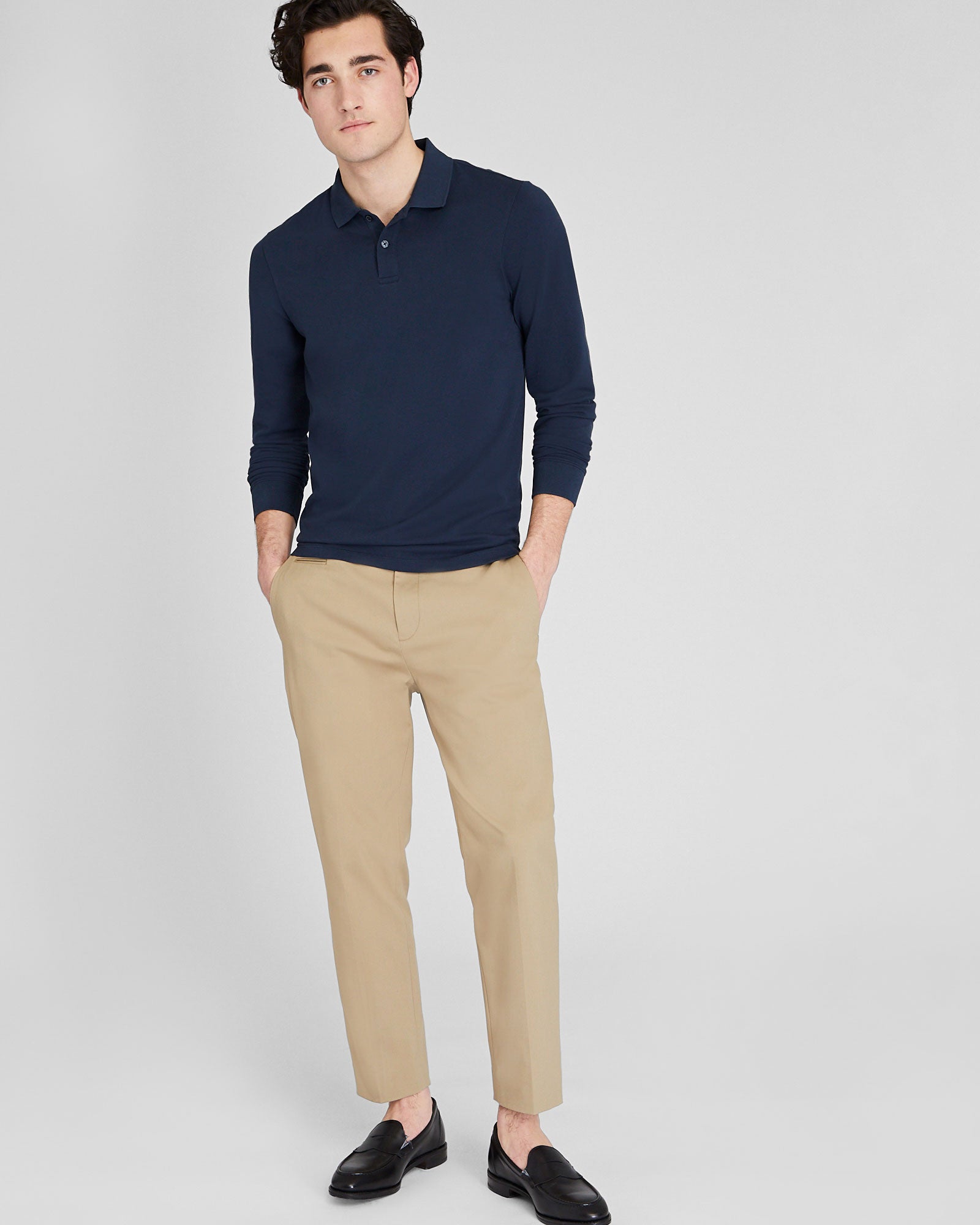 CLUB MONACO - Long Sleeve Clean Piqué Polo - Navy