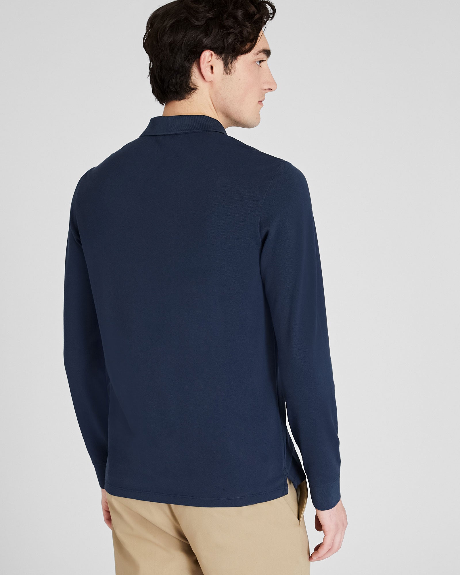 CLUB MONACO - Long Sleeve Clean Piqué Polo - Navy