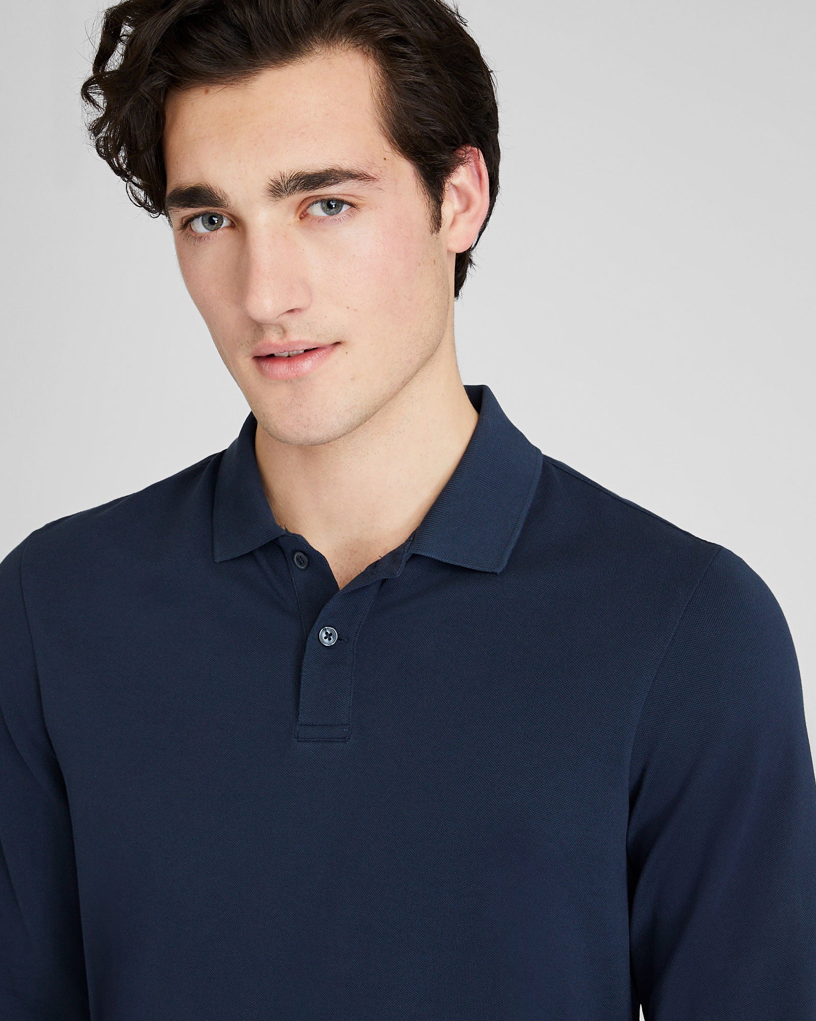 CLUB MONACO - Long Sleeve Clean Piqué Polo - Navy