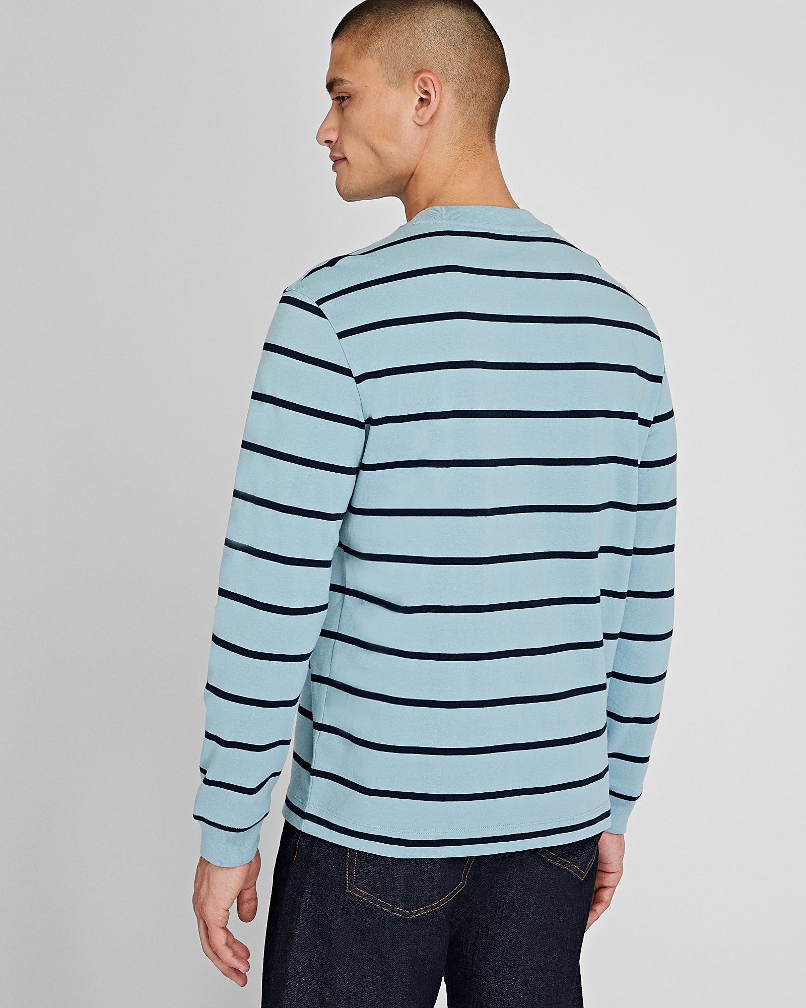 CLUB MONACO - Stripe Long Sleeve Relaxed Tee - Blue Stripe