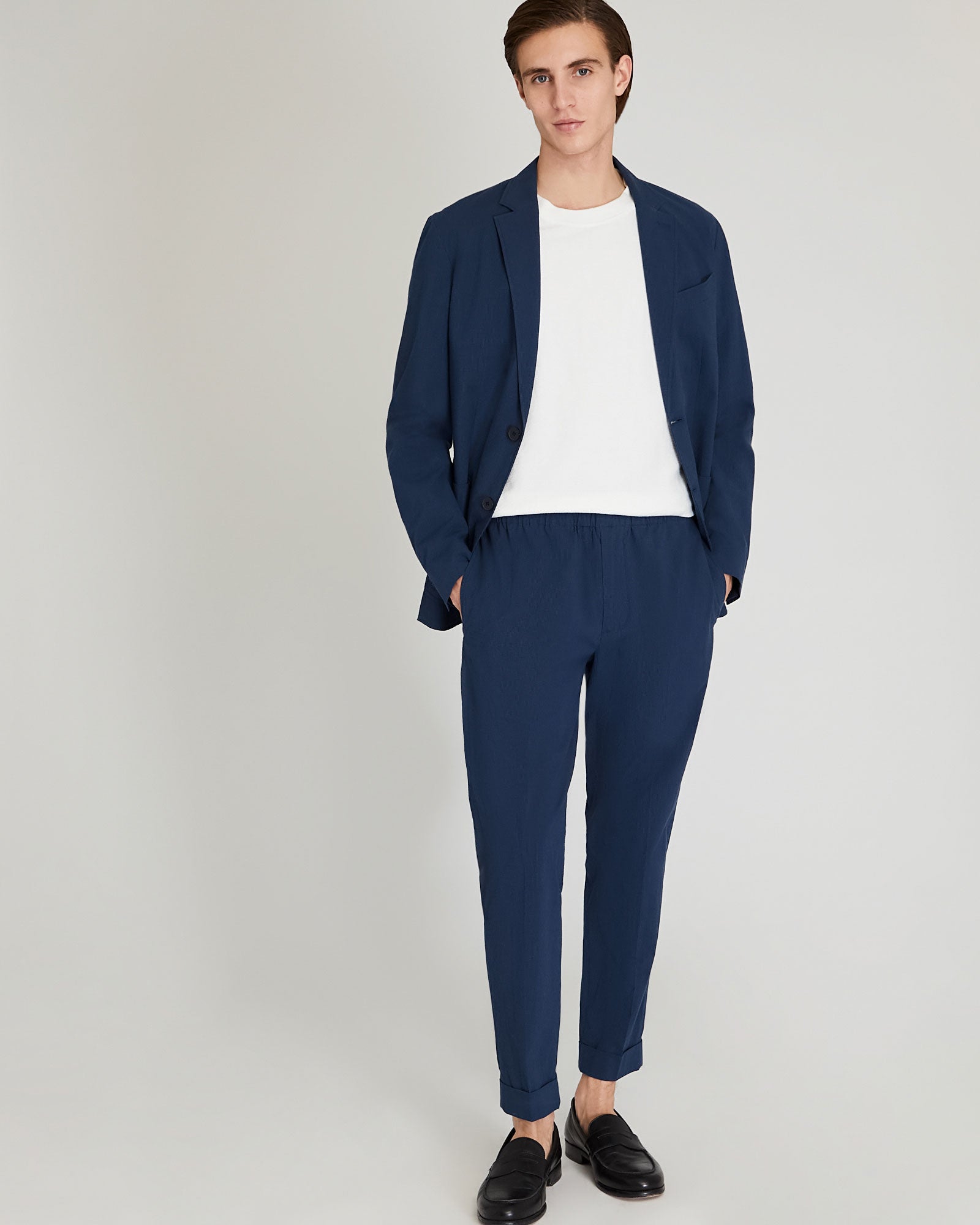 CLUB MONACO - Pantalon gaufré extensible - Mélange Marine