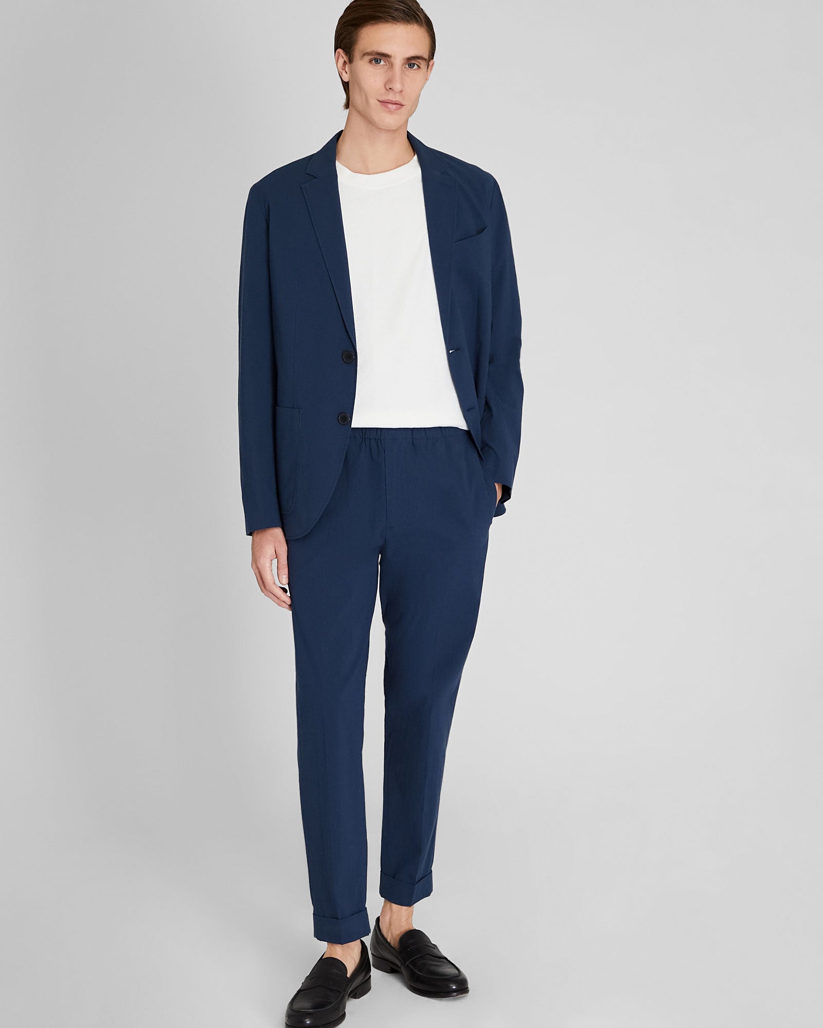 CLUB MONACO - Pantalon gaufré extensible - Mélange Marine