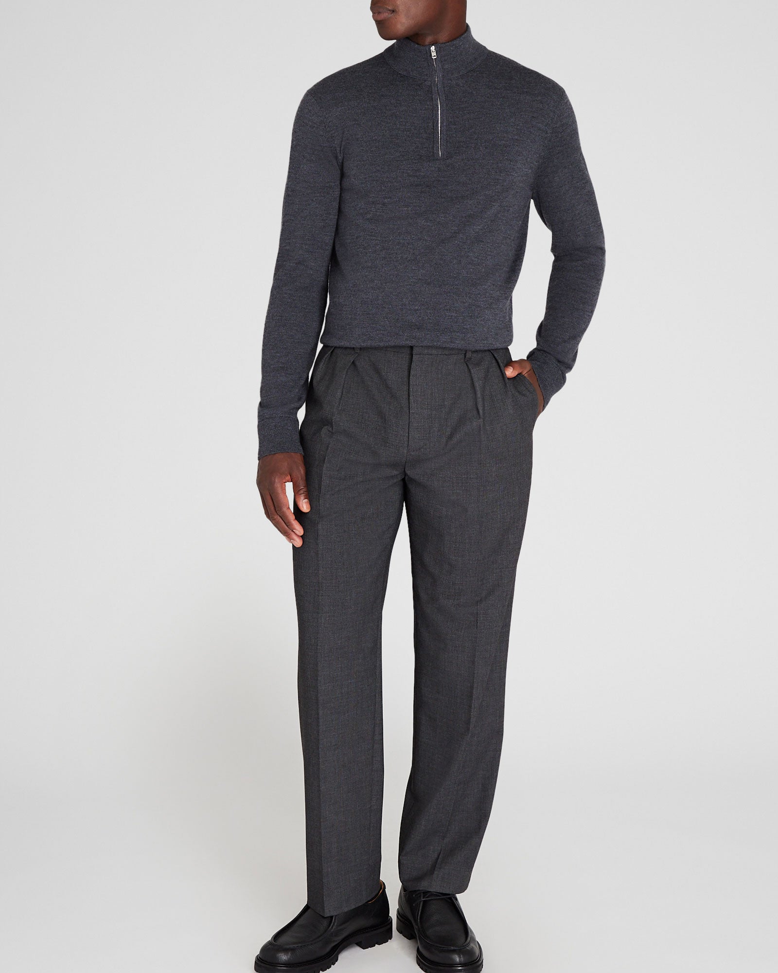 CLUB MONACO - Merino Quarter-Zip Sweater - Dark Charcoal