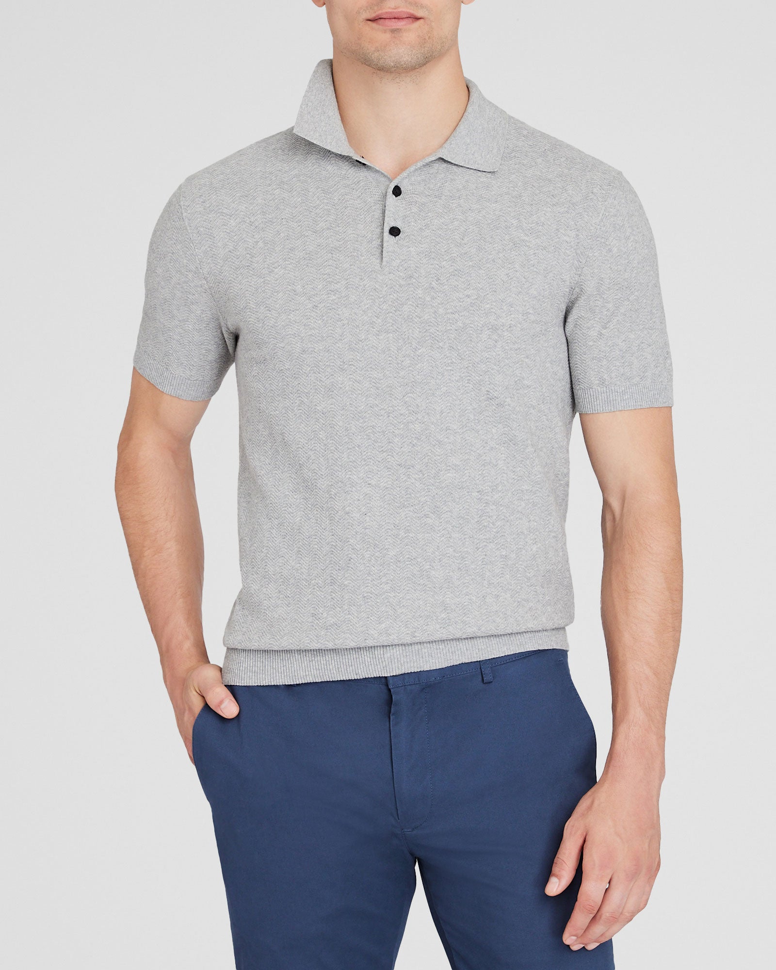 CLUB MONACO - Pull polo texturé à manches courtes - Gris Chiné