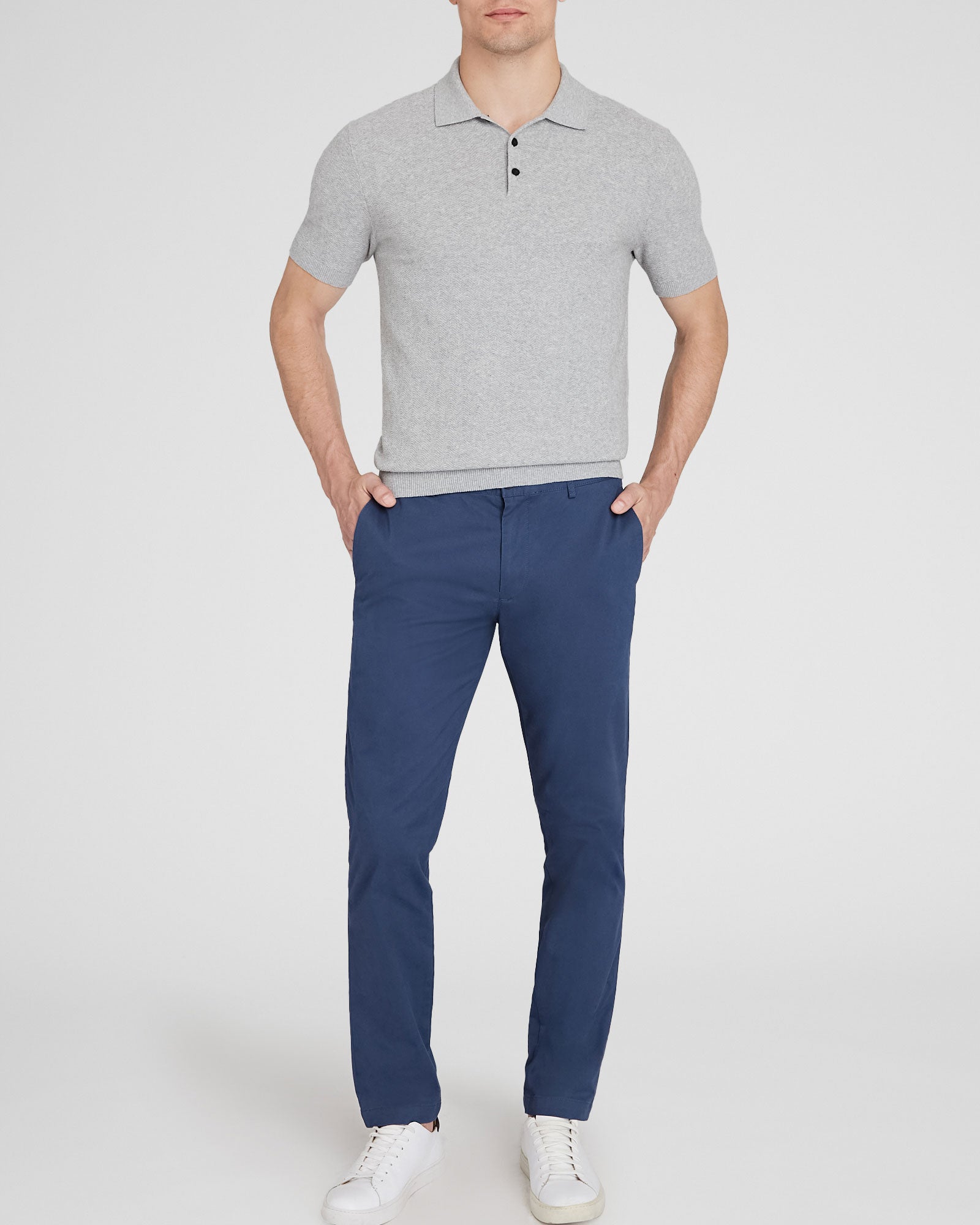 CLUB MONACO - Pull polo texturé à manches courtes - Gris Chiné