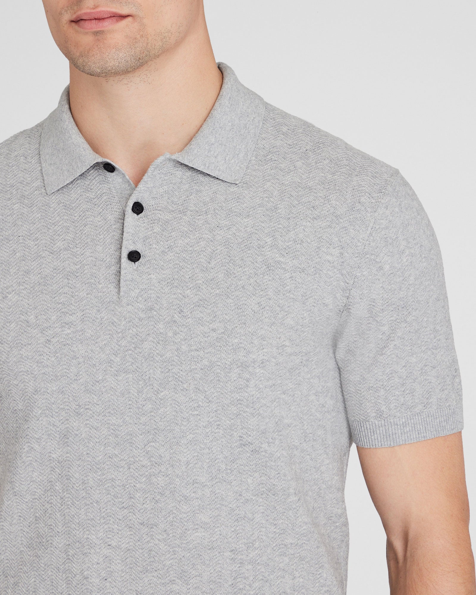 CLUB MONACO - Pull polo texturé à manches courtes - Gris Chiné