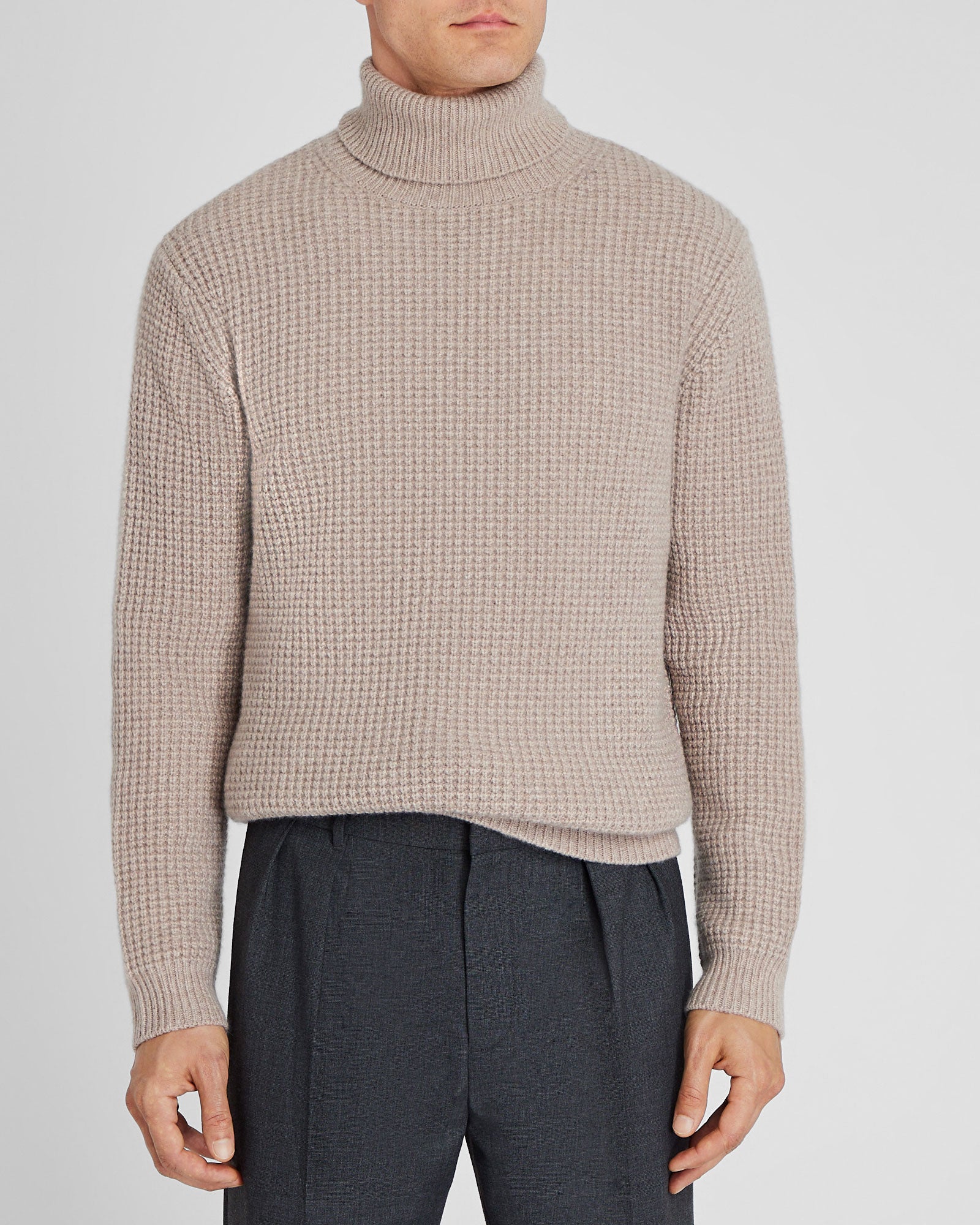 CLUB MONACO - Waffle-Knit Cashmere Turtleneck - Oatmeal Heather