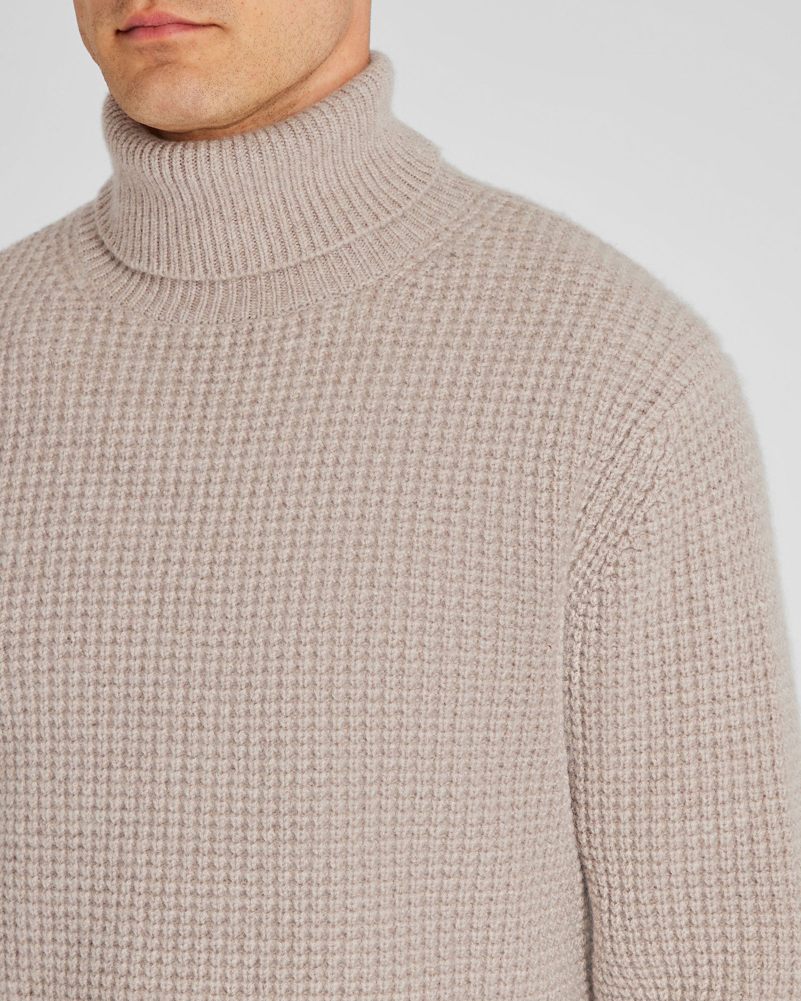 CLUB MONACO - Waffle-Knit Cashmere Turtleneck - Oatmeal Heather