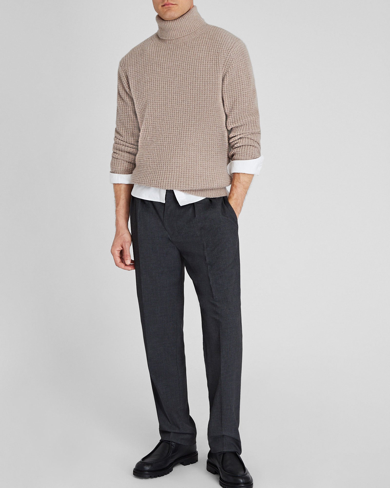 CLUB MONACO - Waffle-Knit Cashmere Turtleneck - Oatmeal Heather