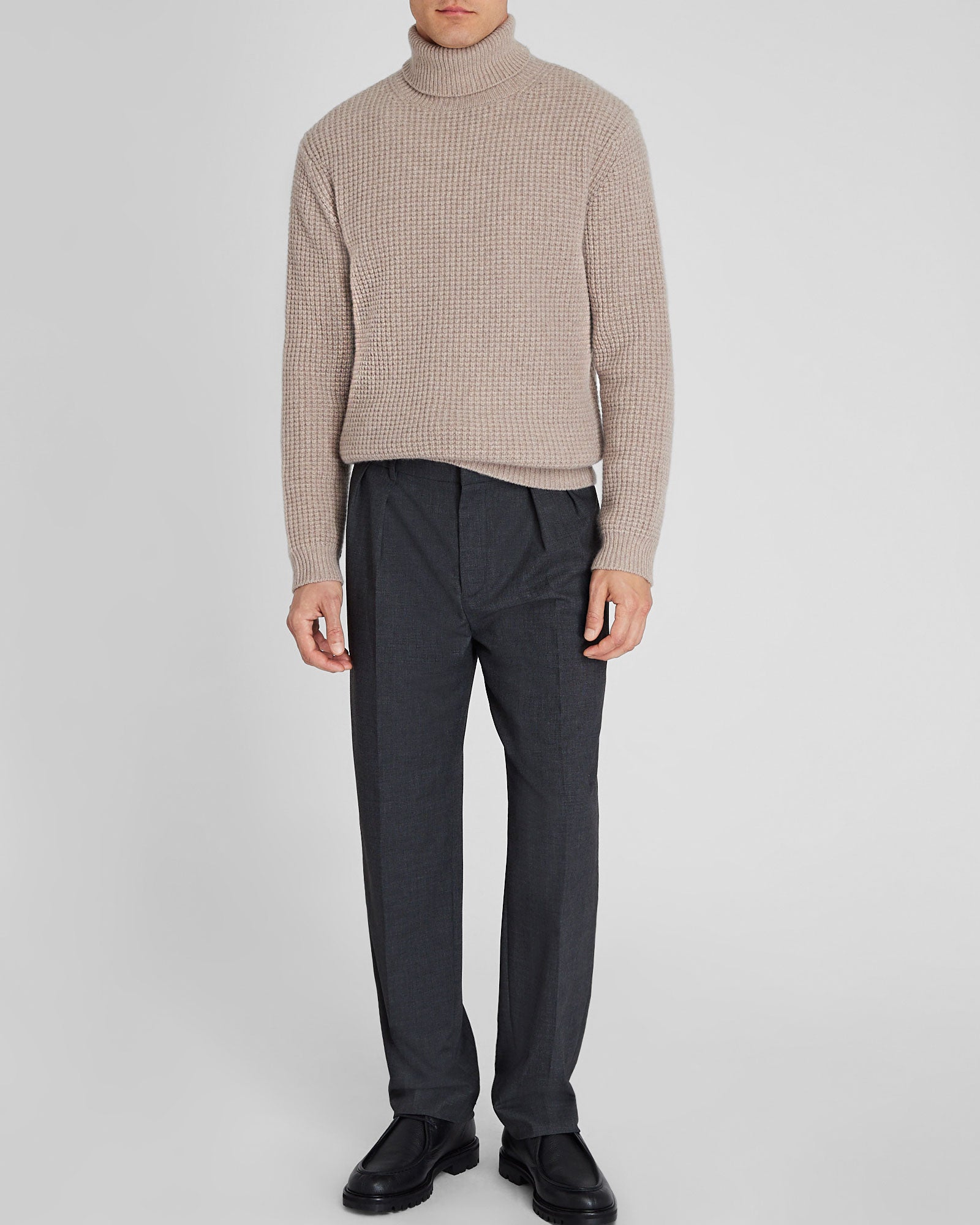 CLUB MONACO - Waffle-Knit Cashmere Turtleneck - Oatmeal Heather