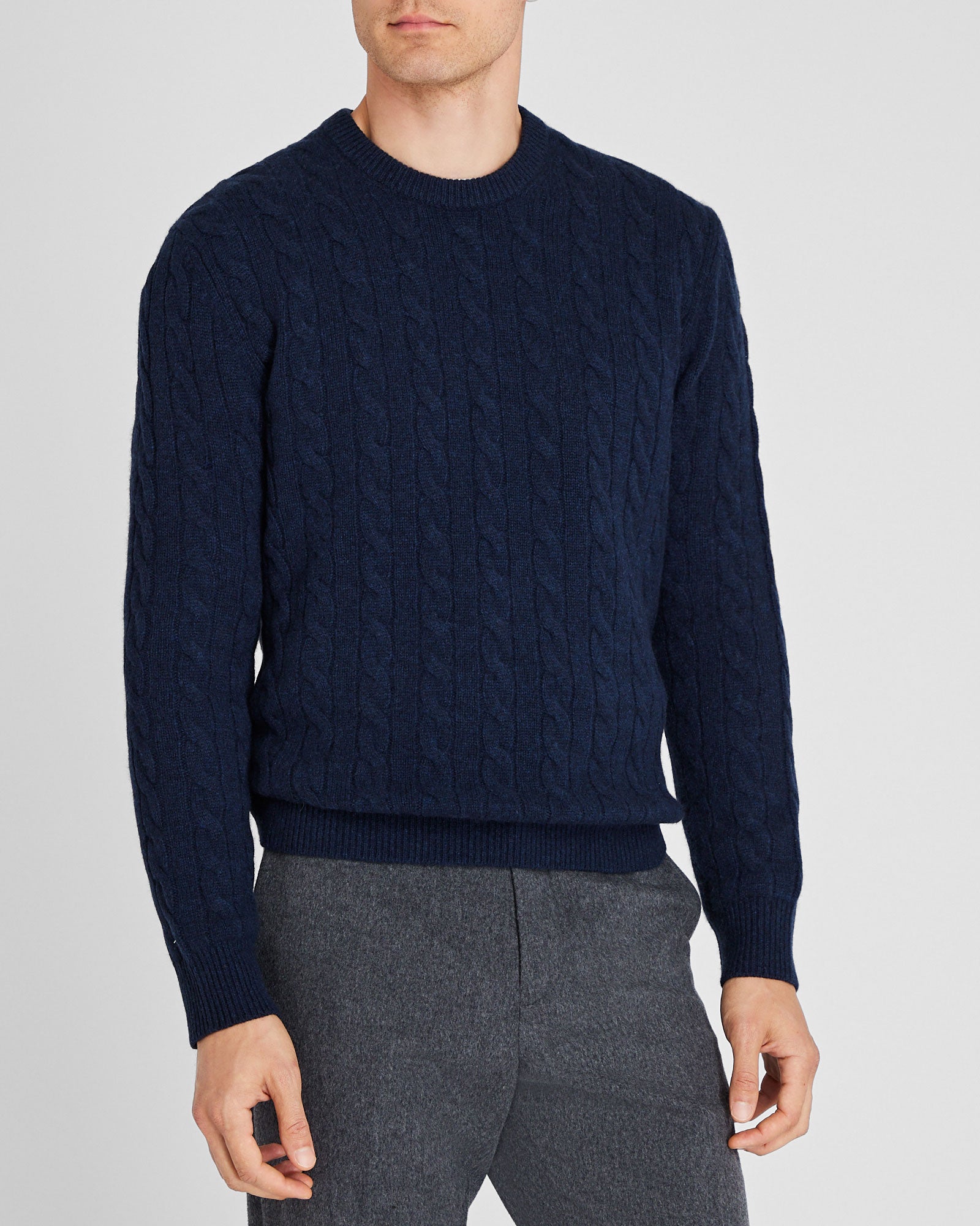 Men's Navy Cashmere Cable Crewneck Sweater | Club Monaco CA