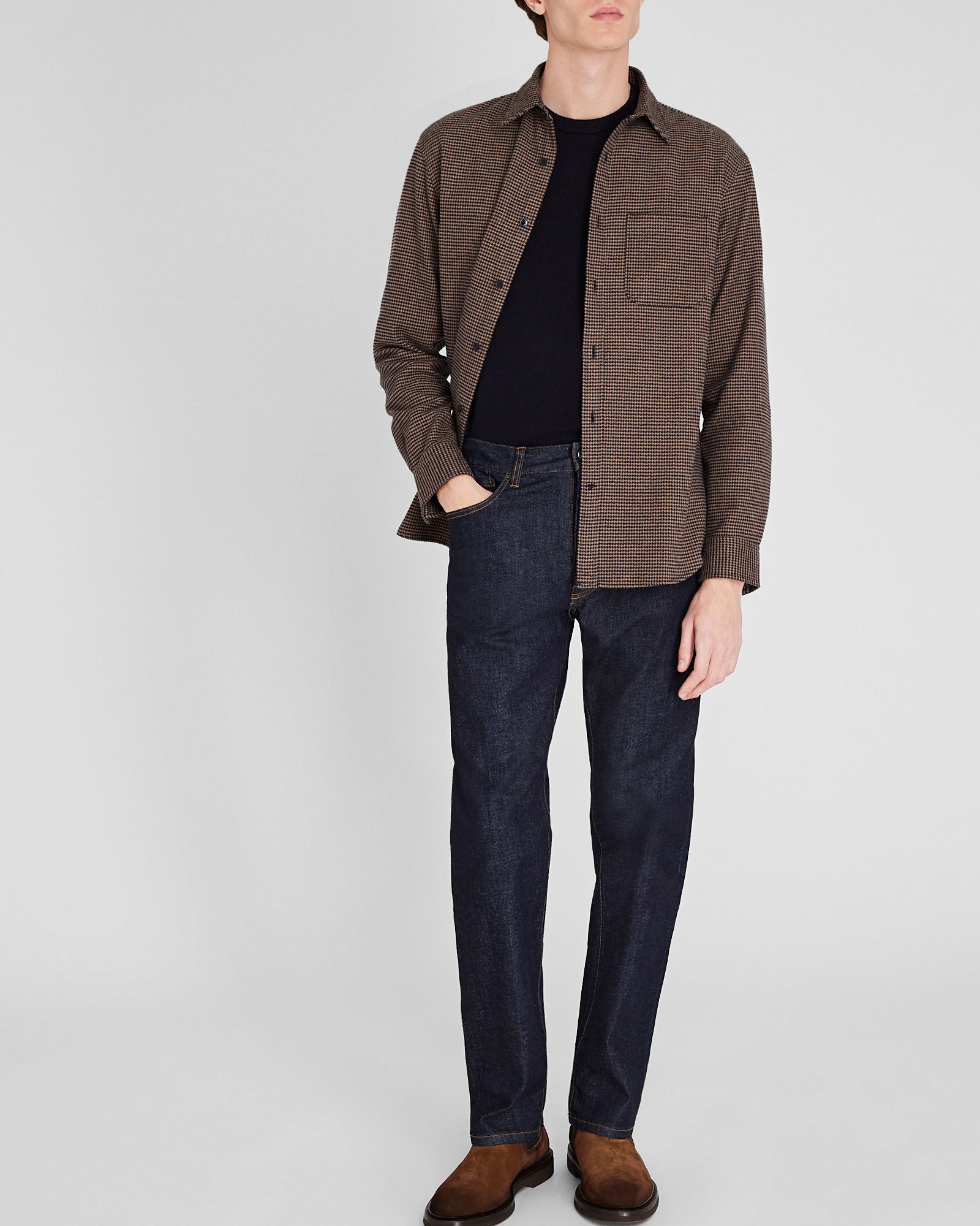 CLUB MONACO - Chemise en flanelle pied-de-poule - Mélange De Brun