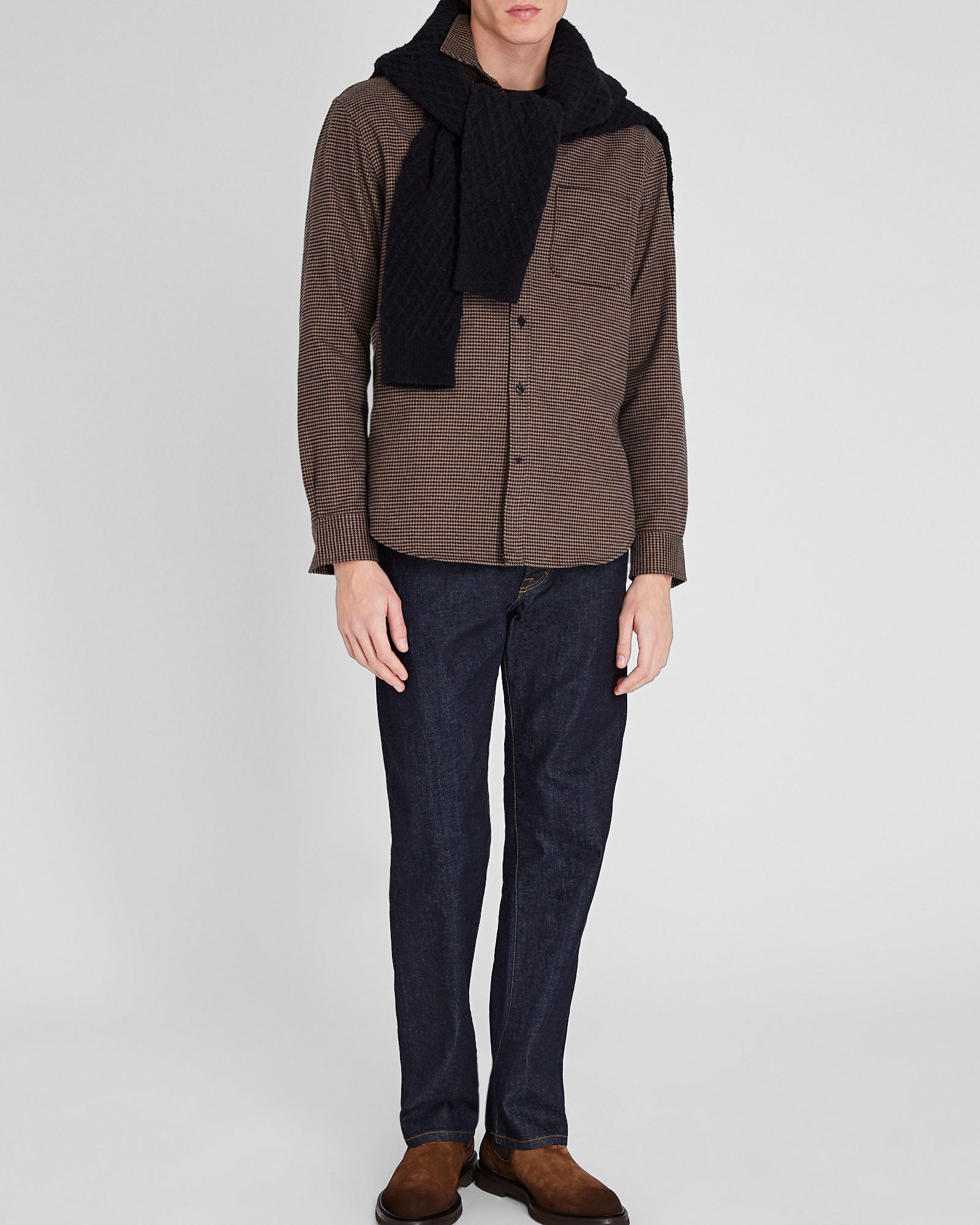 CLUB MONACO - Chemise en flanelle pied-de-poule - Mélange De Brun