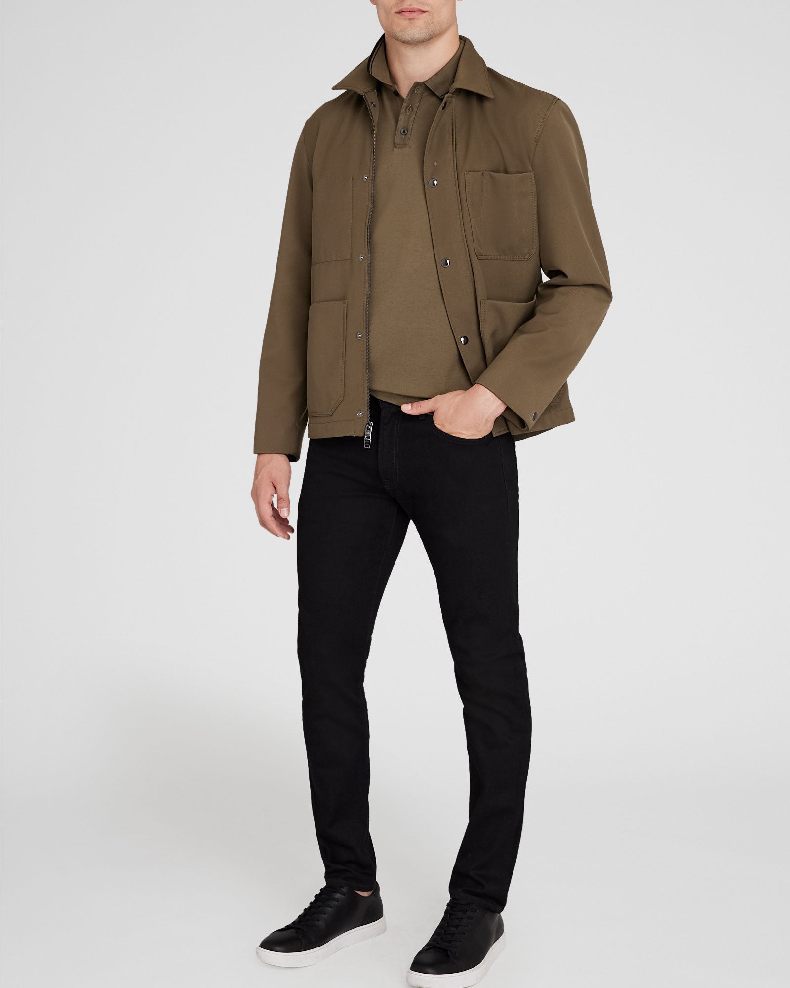 CLUB MONACO - Polo en coton à col bordé - olive moyenne