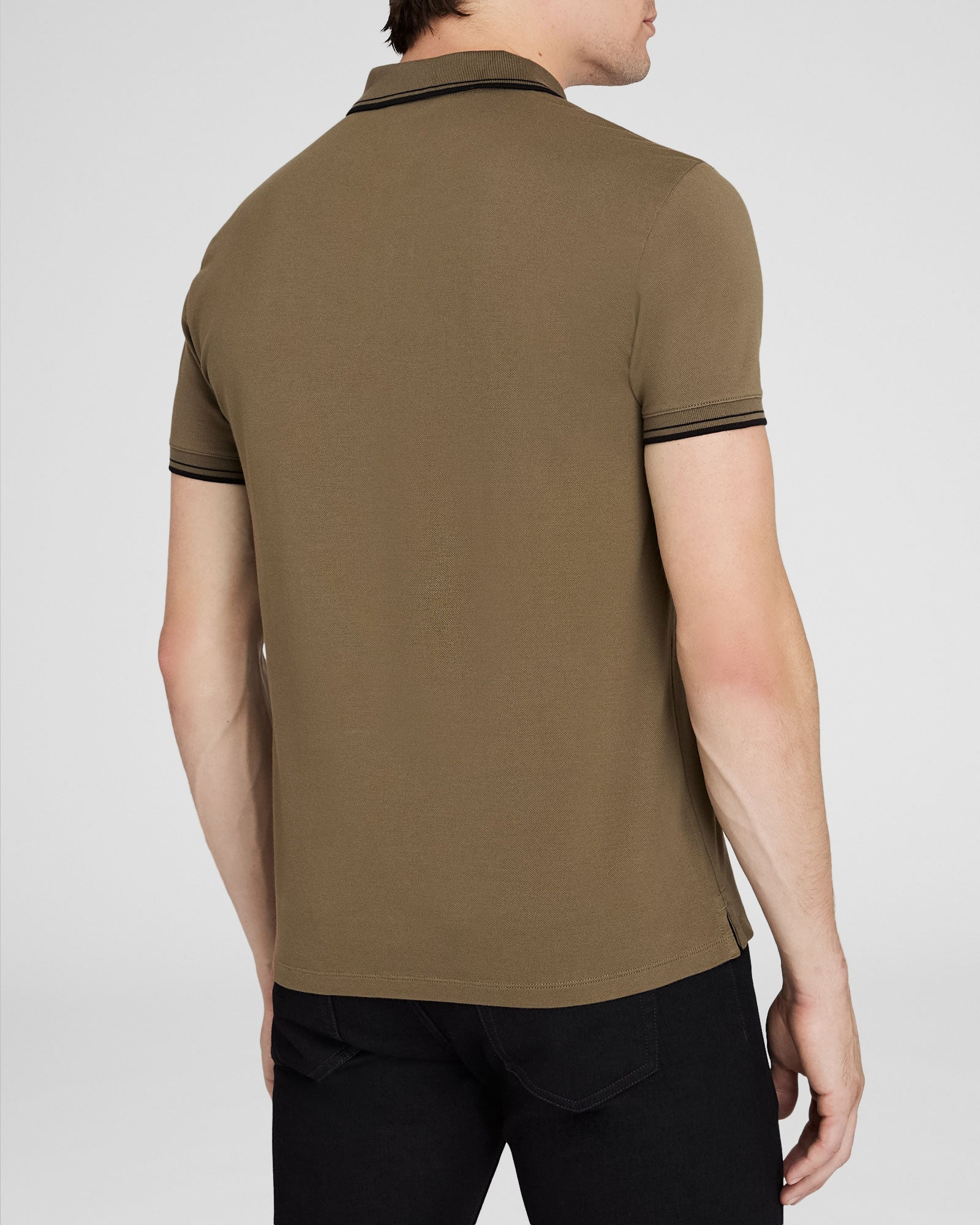 CLUB MONACO - Polo en coton à col bordé - olive moyenne