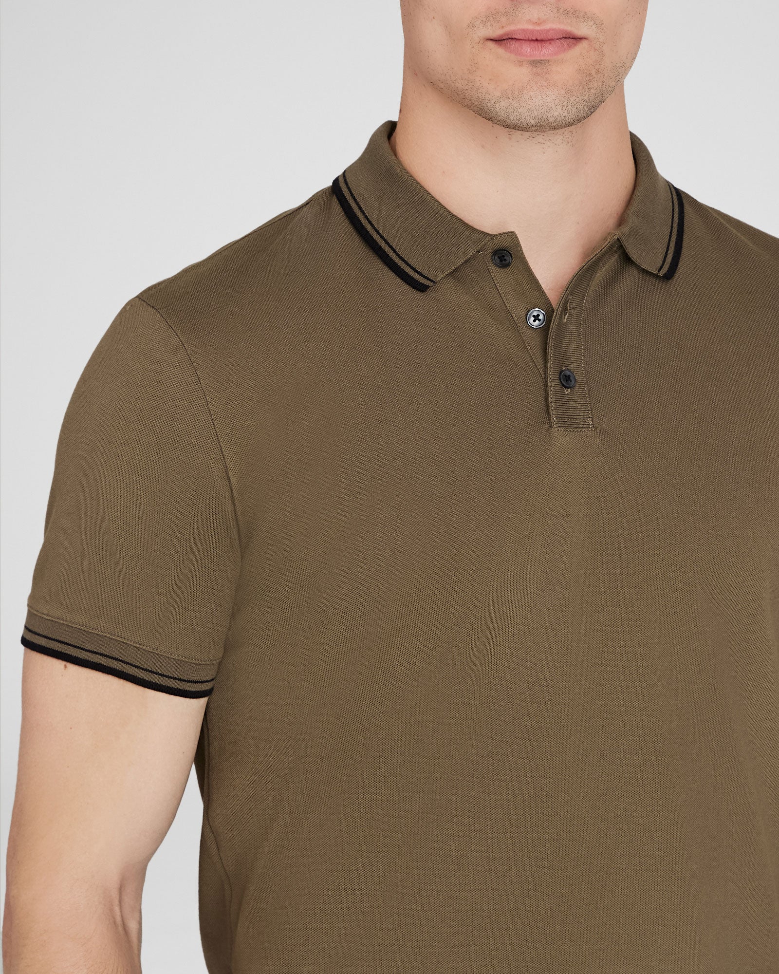 CLUB MONACO - Polo en coton à col bordé - olive moyenne