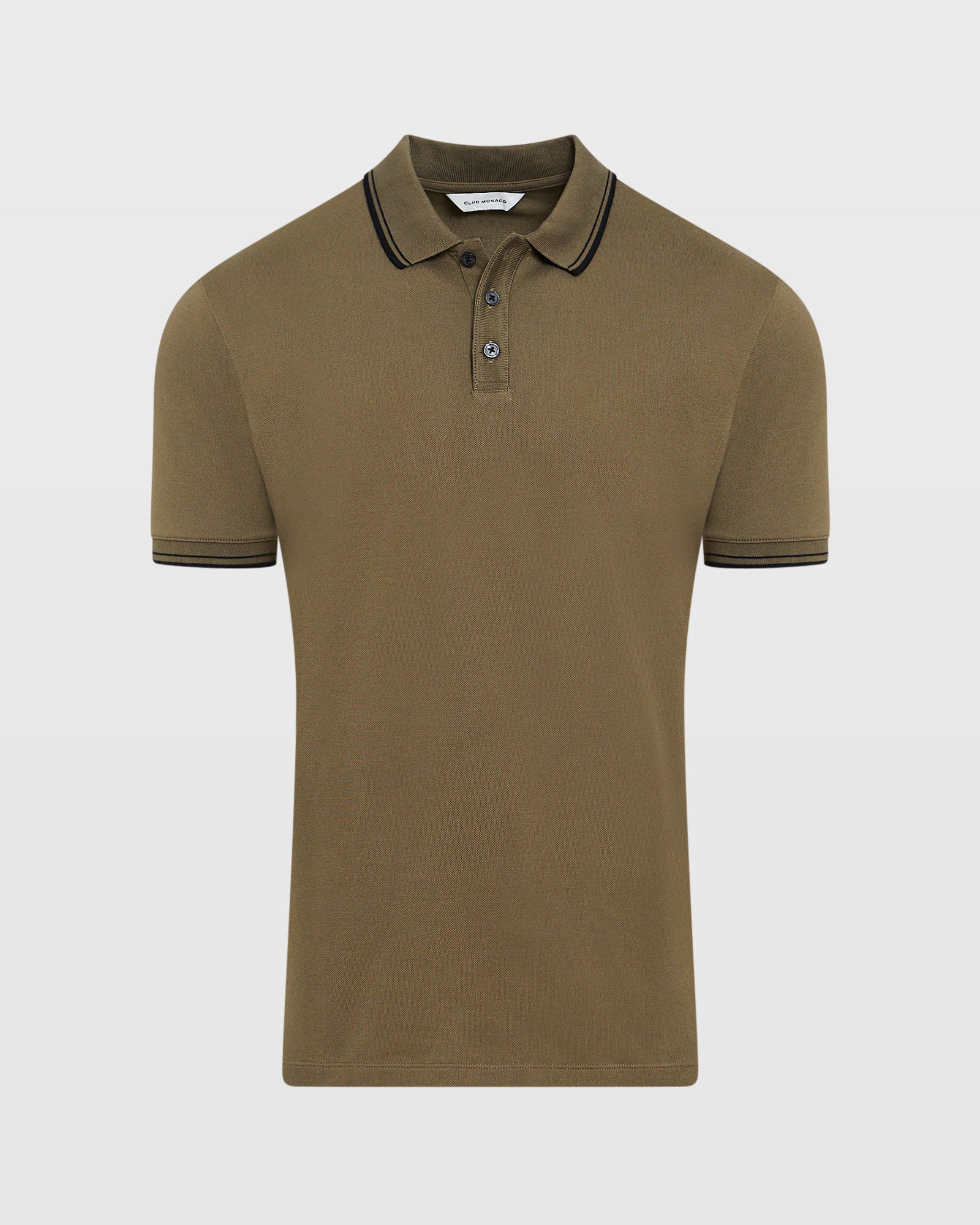 CLUB MONACO - Polo en coton à col bordé - olive moyenne