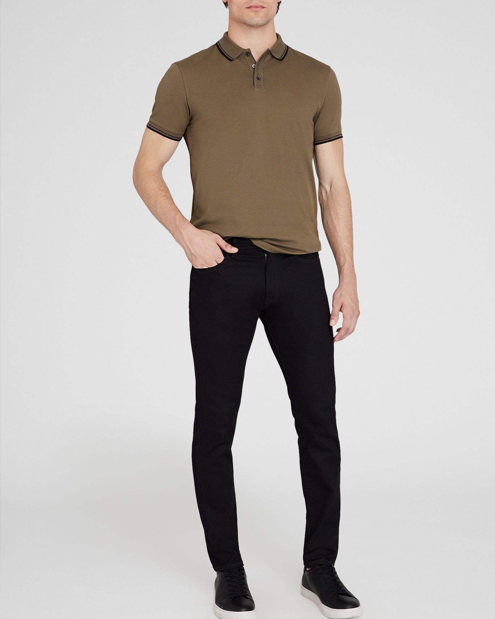 CLUB MONACO - Polo en coton à col bordé - olive moyenne