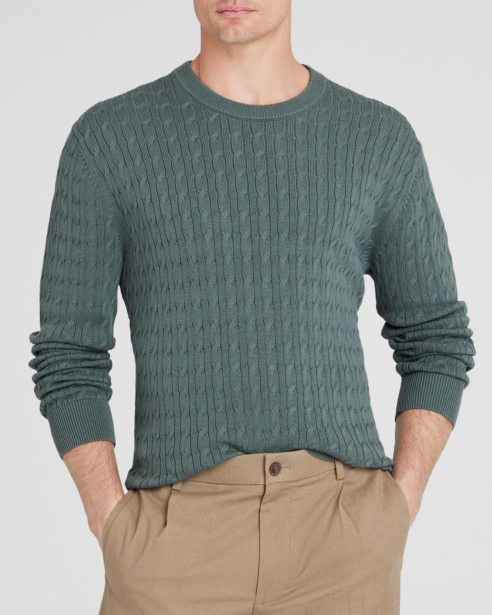 CLUB MONACO - Cotton Cable Crew Sweater - Green