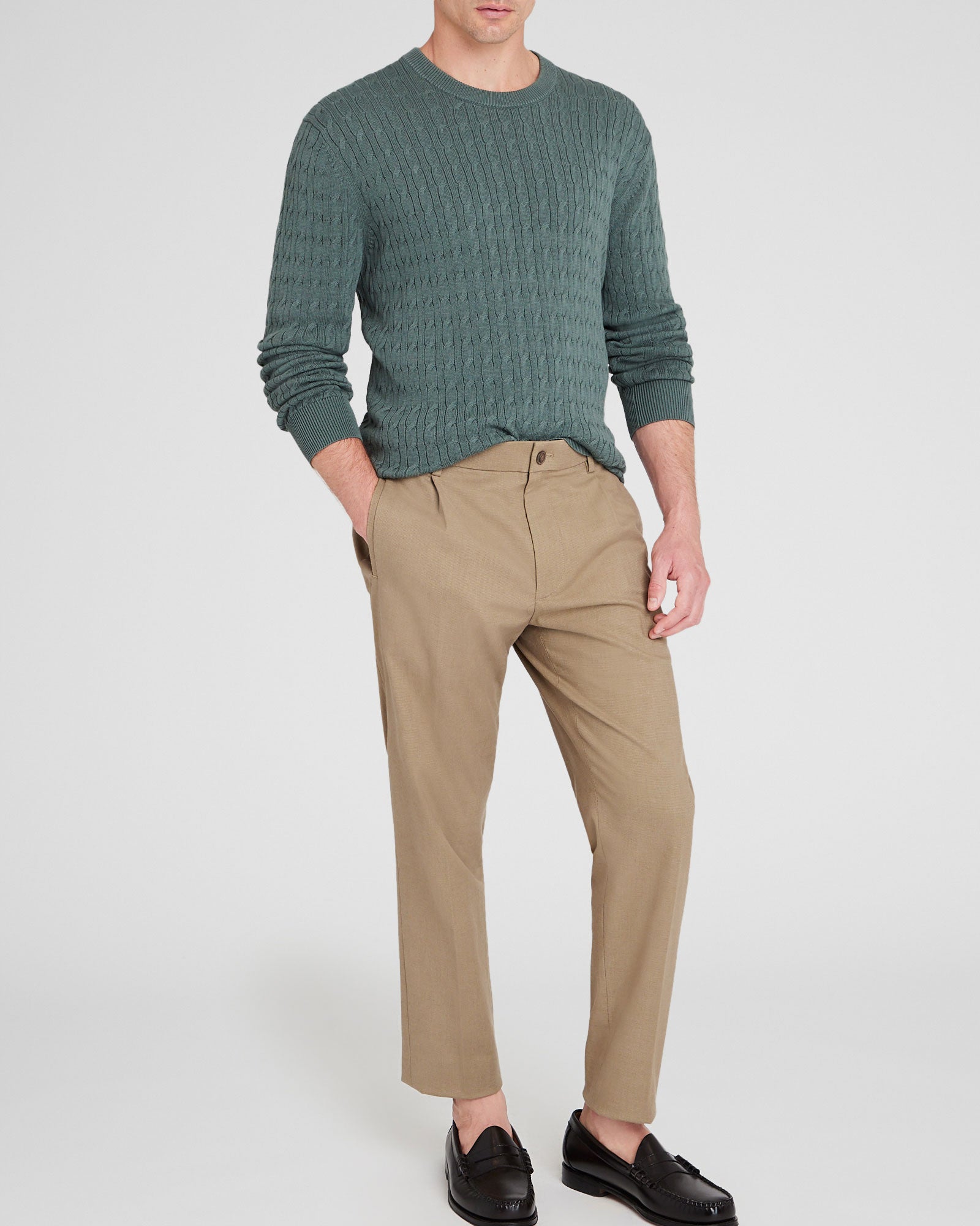 CLUB MONACO - Cotton Cable Crew Sweater - Green