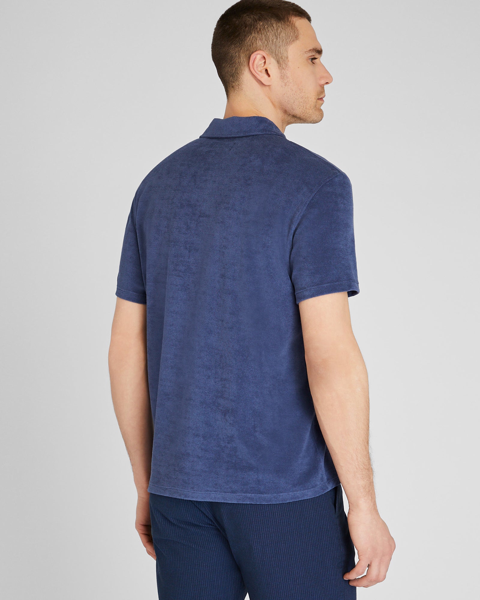 CLUB MONACO - Loop Terry Johnny Collar Polo - Medium Blue