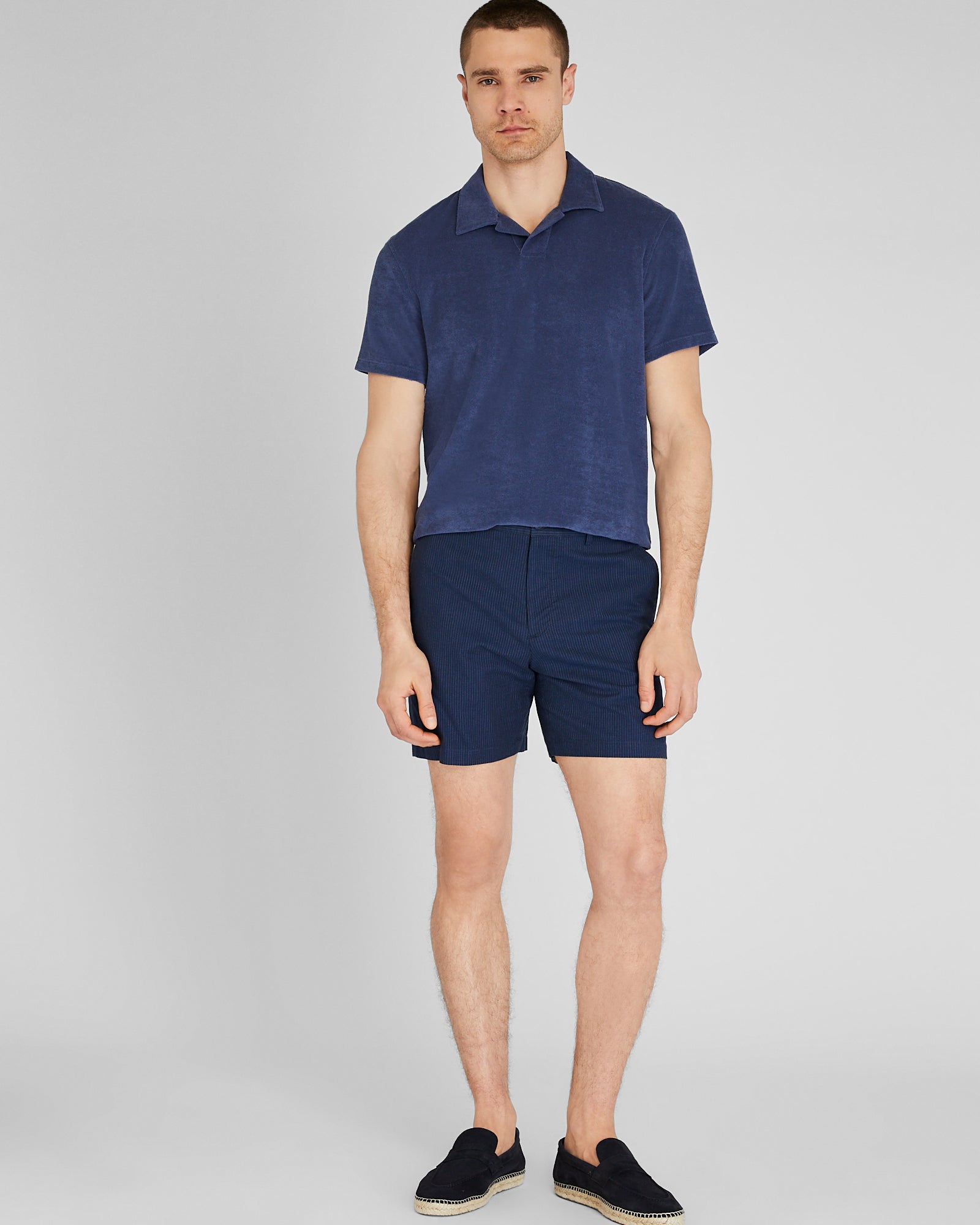 CLUB MONACO - Loop Terry Johnny Collar Polo - Medium Blue