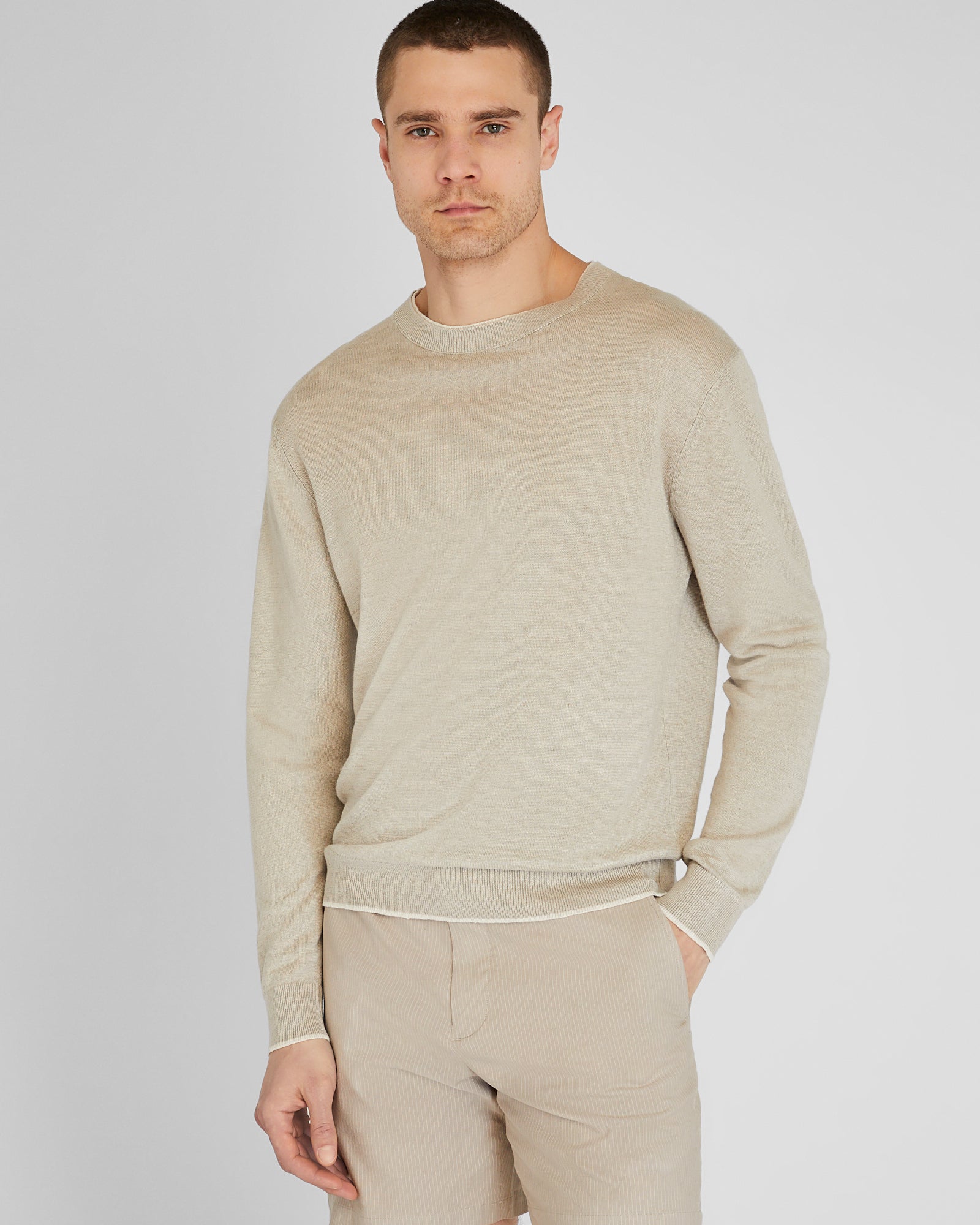 CLUB MONACO - Resort Linen Sweater - Khaki Mix
