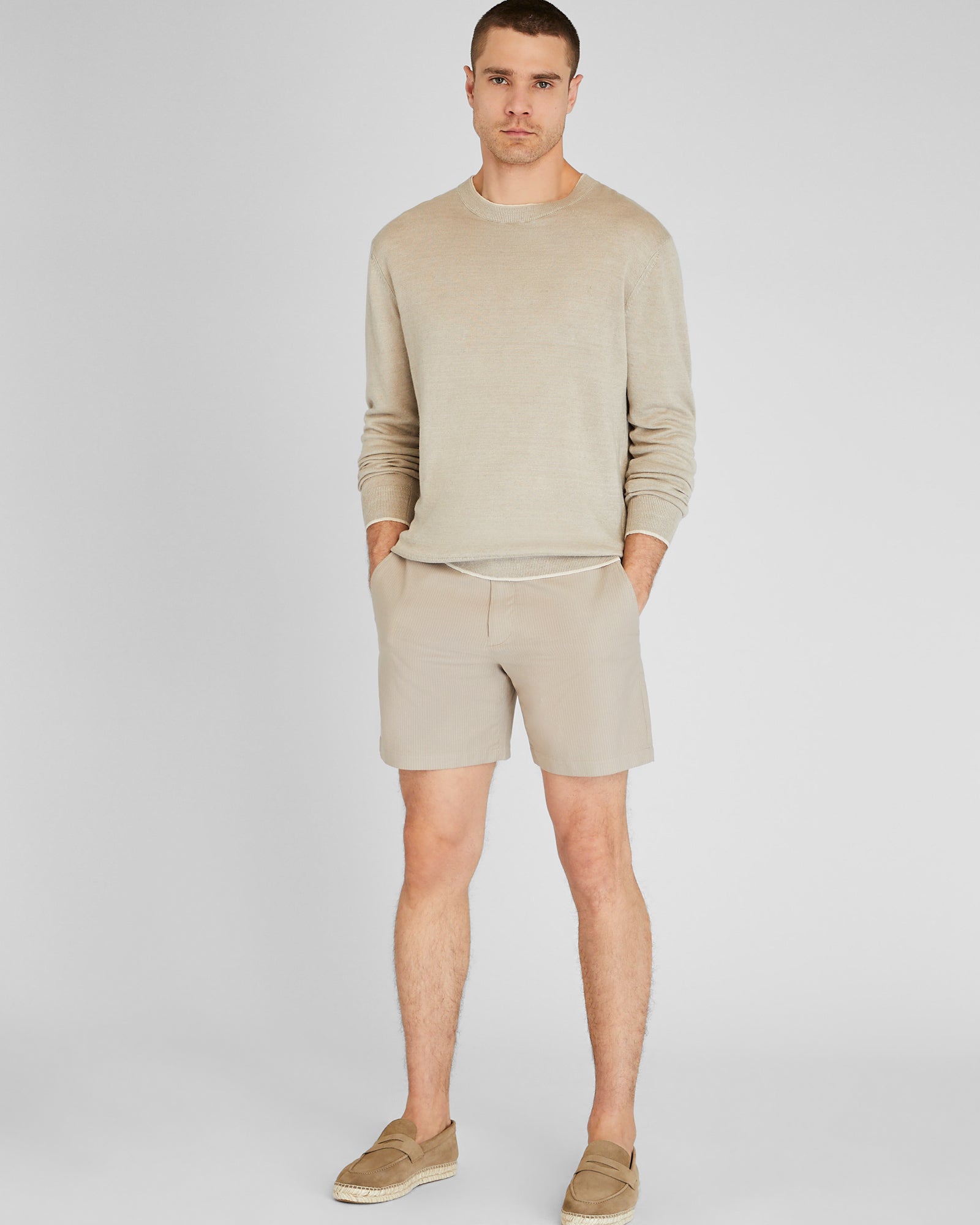 CLUB MONACO - Resort Linen Sweater - Khaki Mix