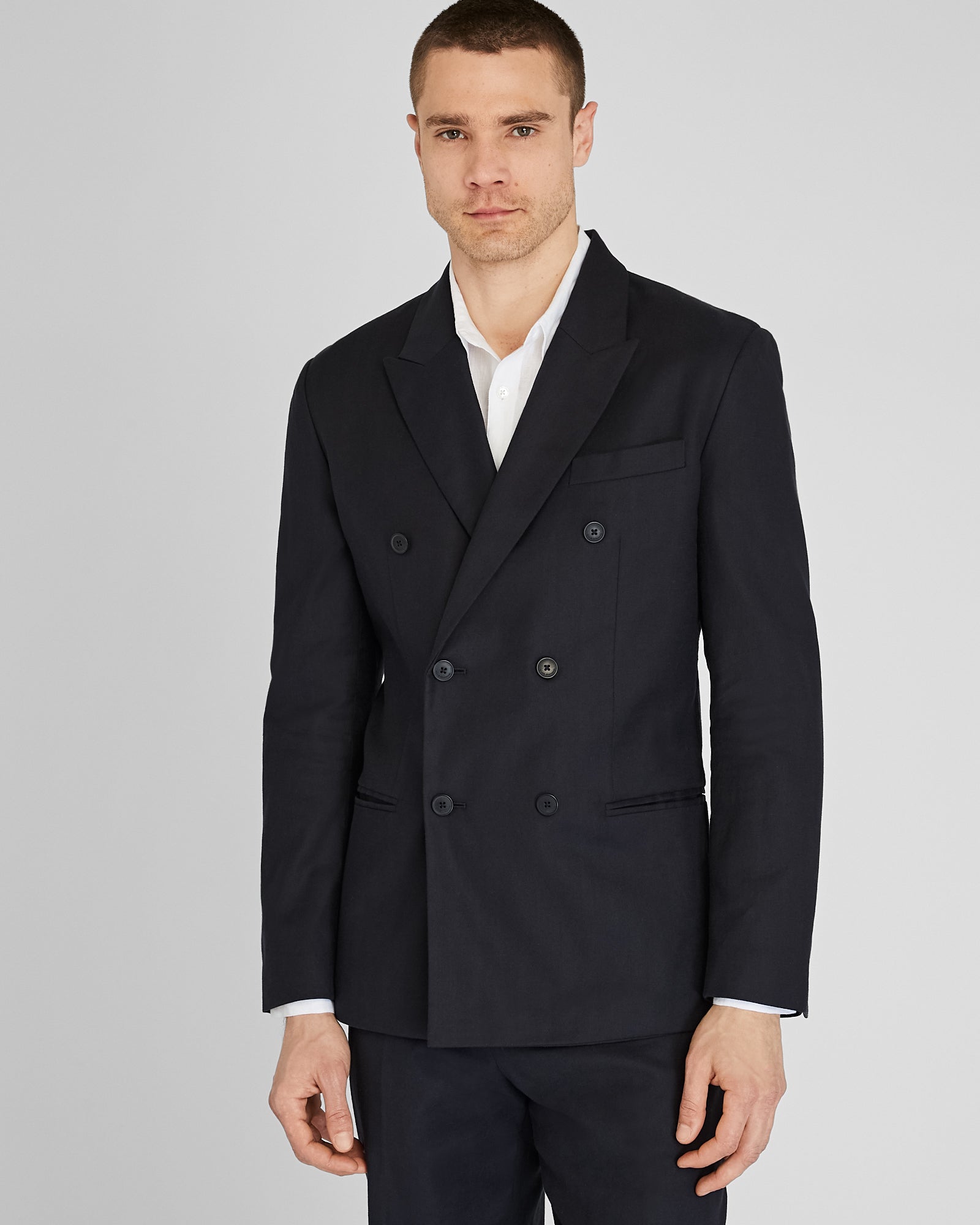 CLUB MONACO - Veste de costume déconstruite à double boutonnage en lin mélangé - Noir