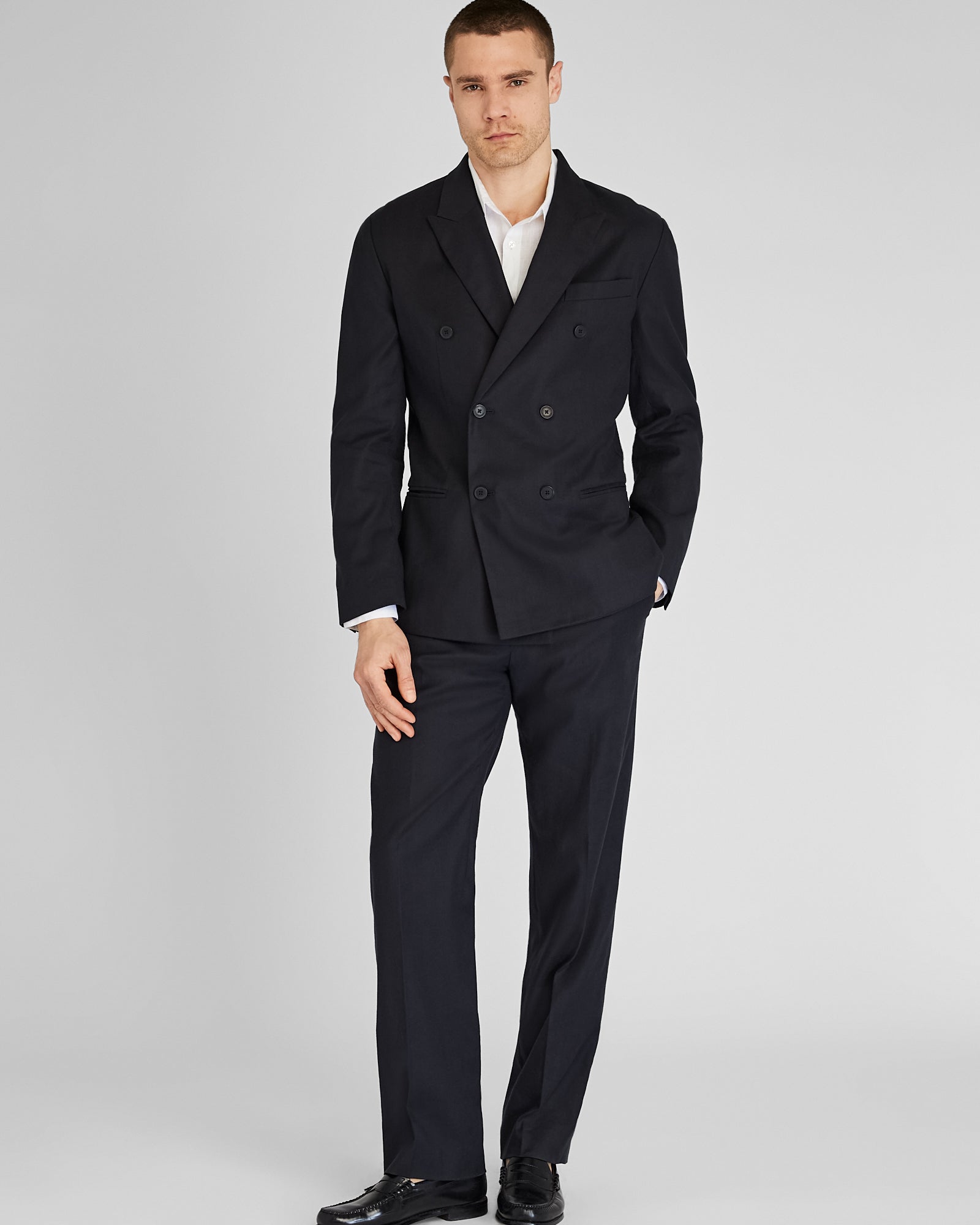 CLUB MONACO - Veste de costume déconstruite à double boutonnage en lin mélangé - Noir