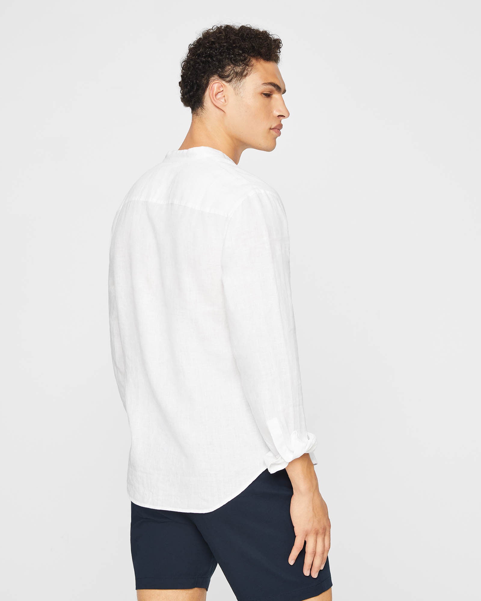 CLUB MONACO - Band Collar Linen Shirt - White