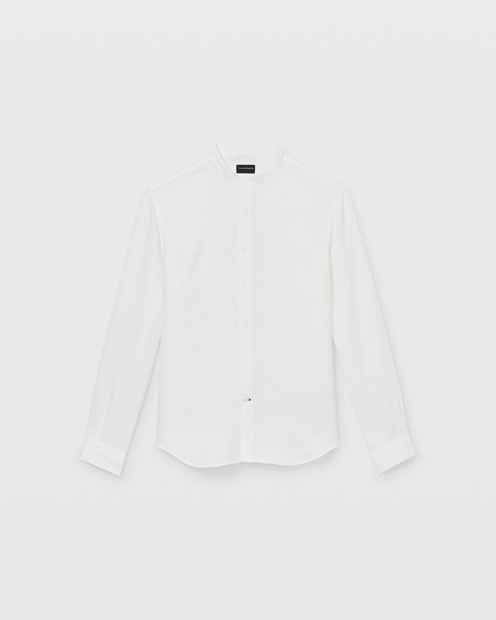 CLUB MONACO - Band Collar Linen Shirt - White