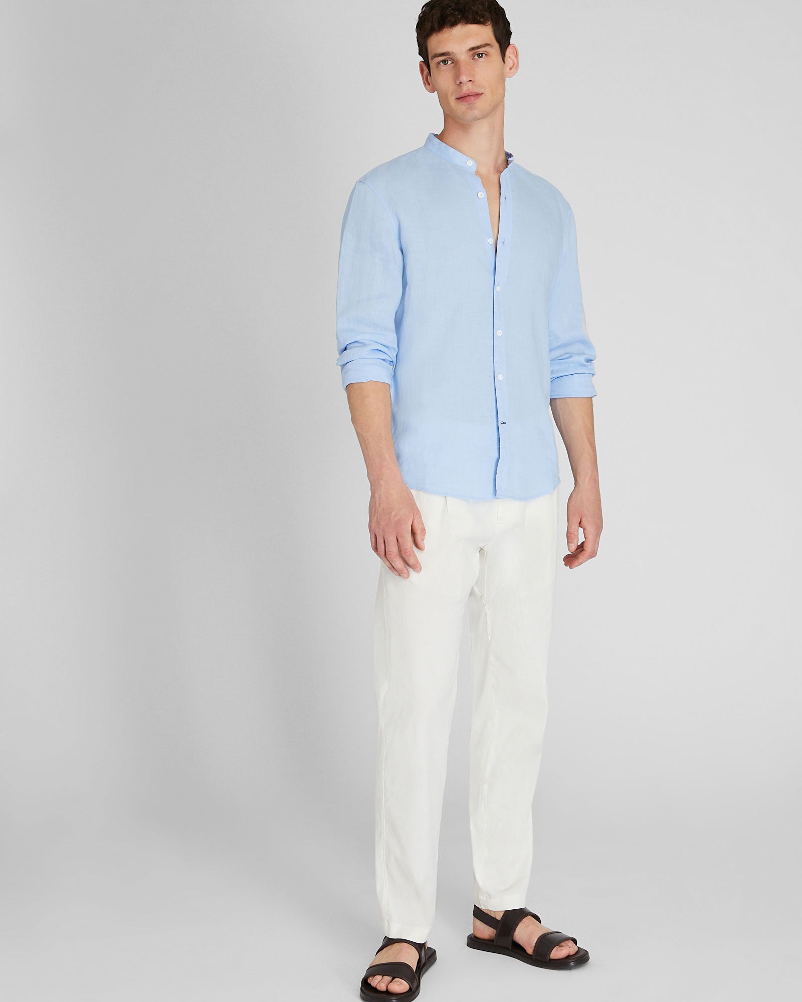 CLUB MONACO - Band Collar Linen Shirt - French Blue