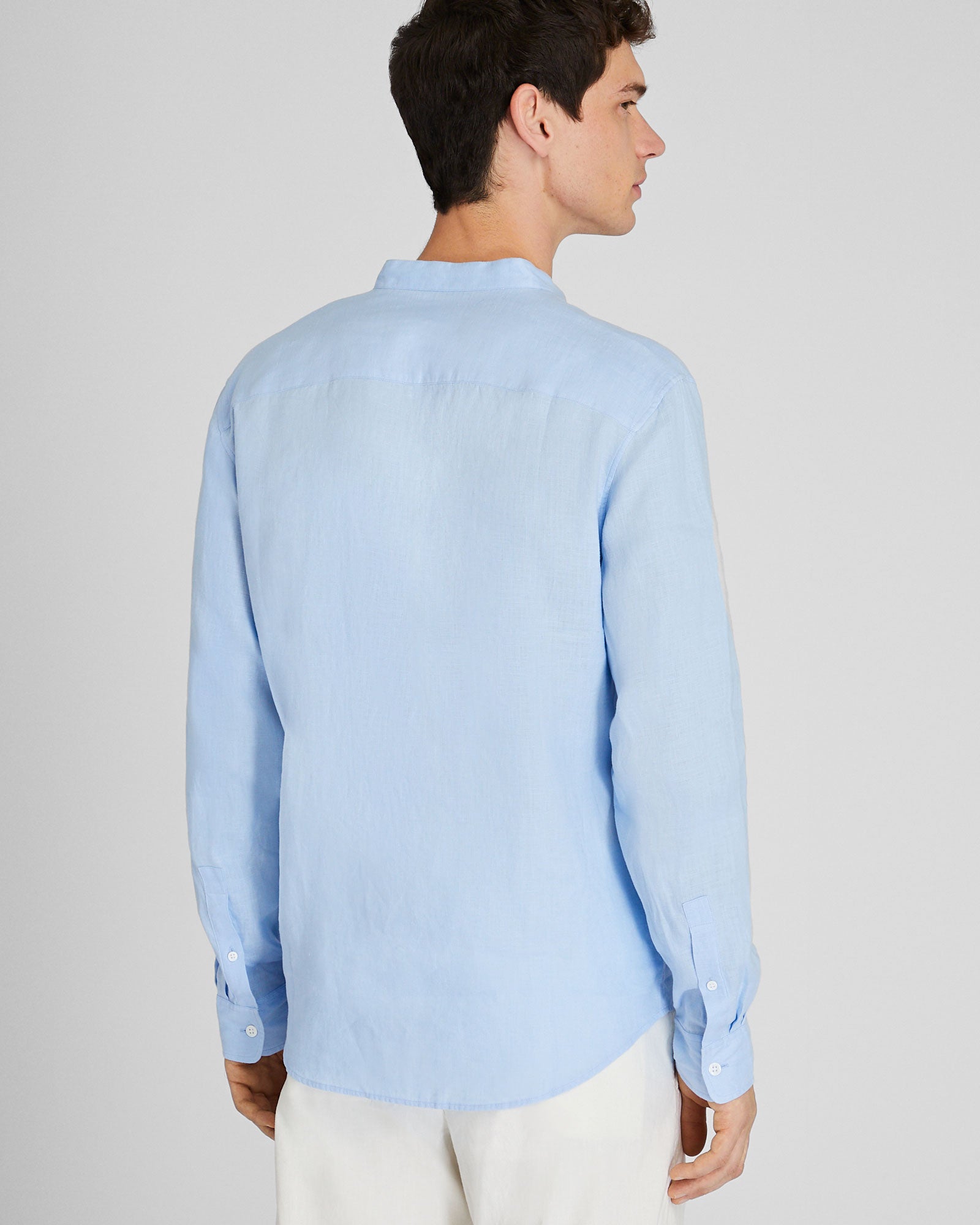 CLUB MONACO - Band Collar Linen Shirt - French Blue