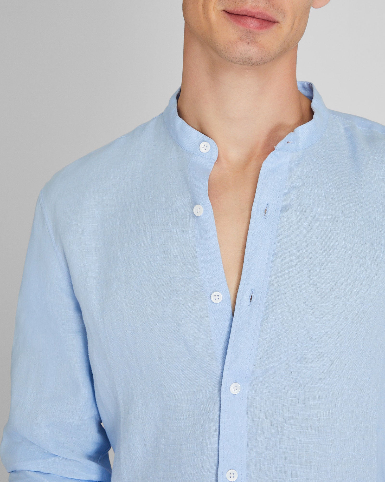 CLUB MONACO - Band Collar Linen Shirt - French Blue