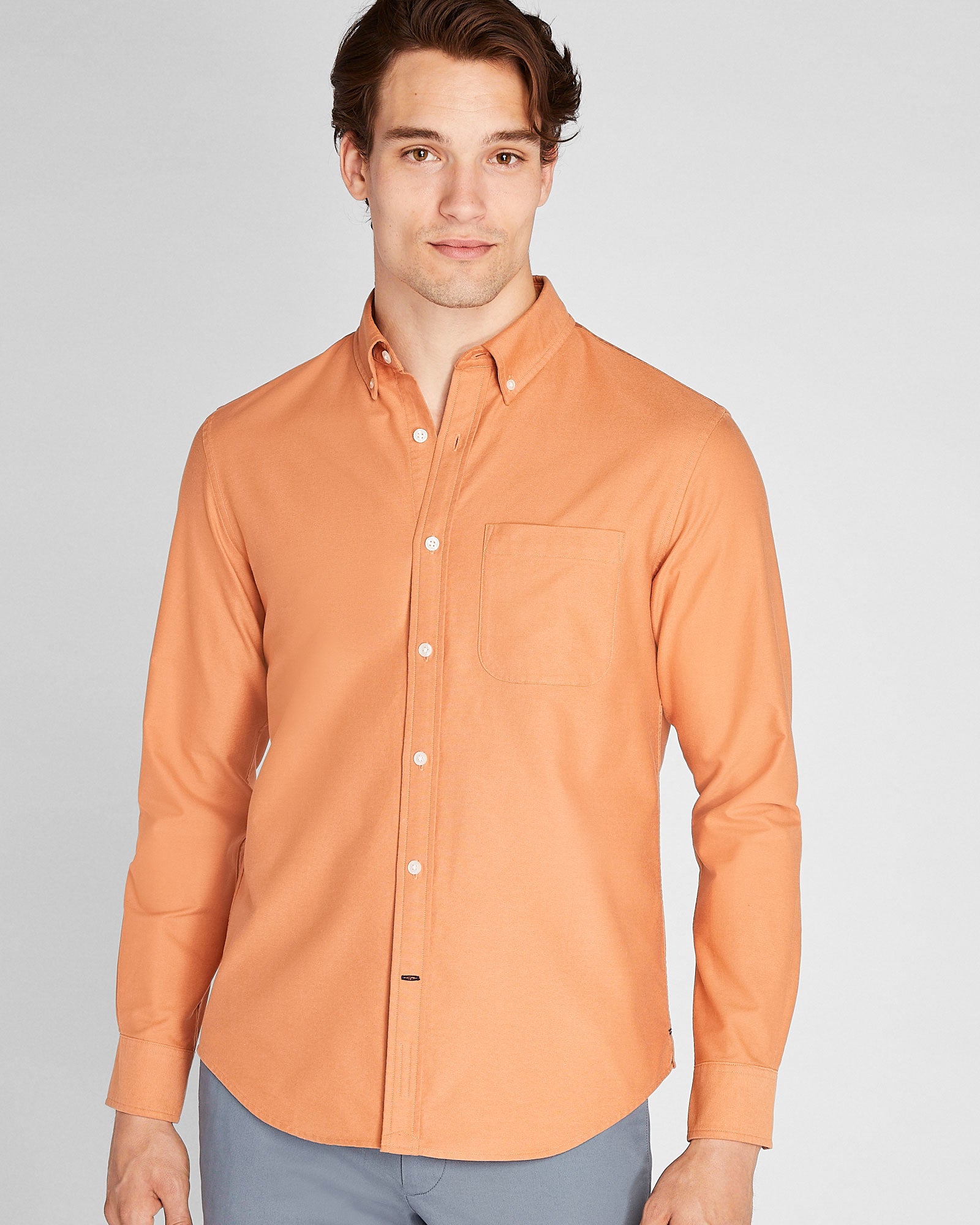 CLUB MONACO - Long-Sleeve Solid Oxford Shirt - Burnt Orange