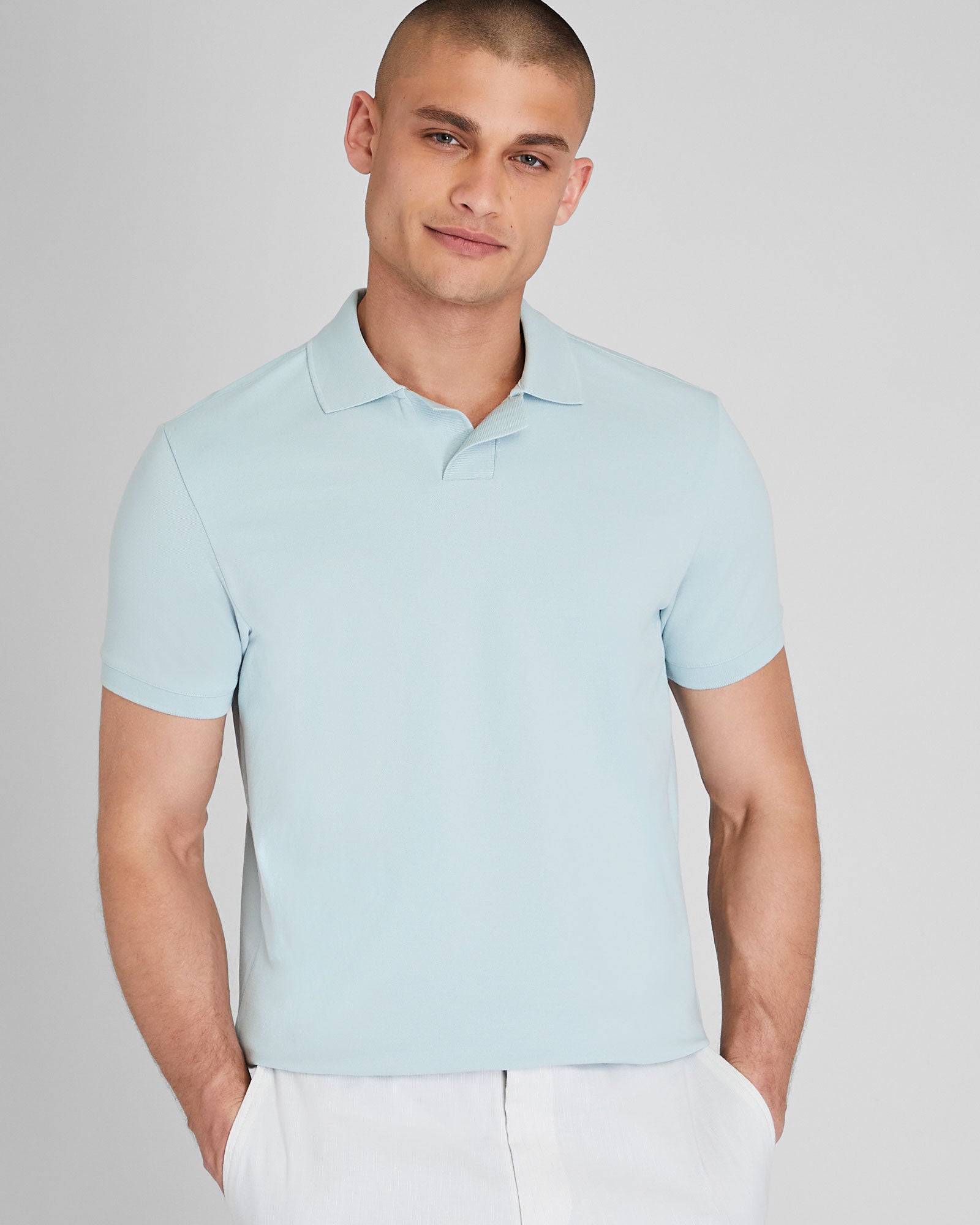 CLUB MONACO - Col polo tricoteuse - Bleu clair