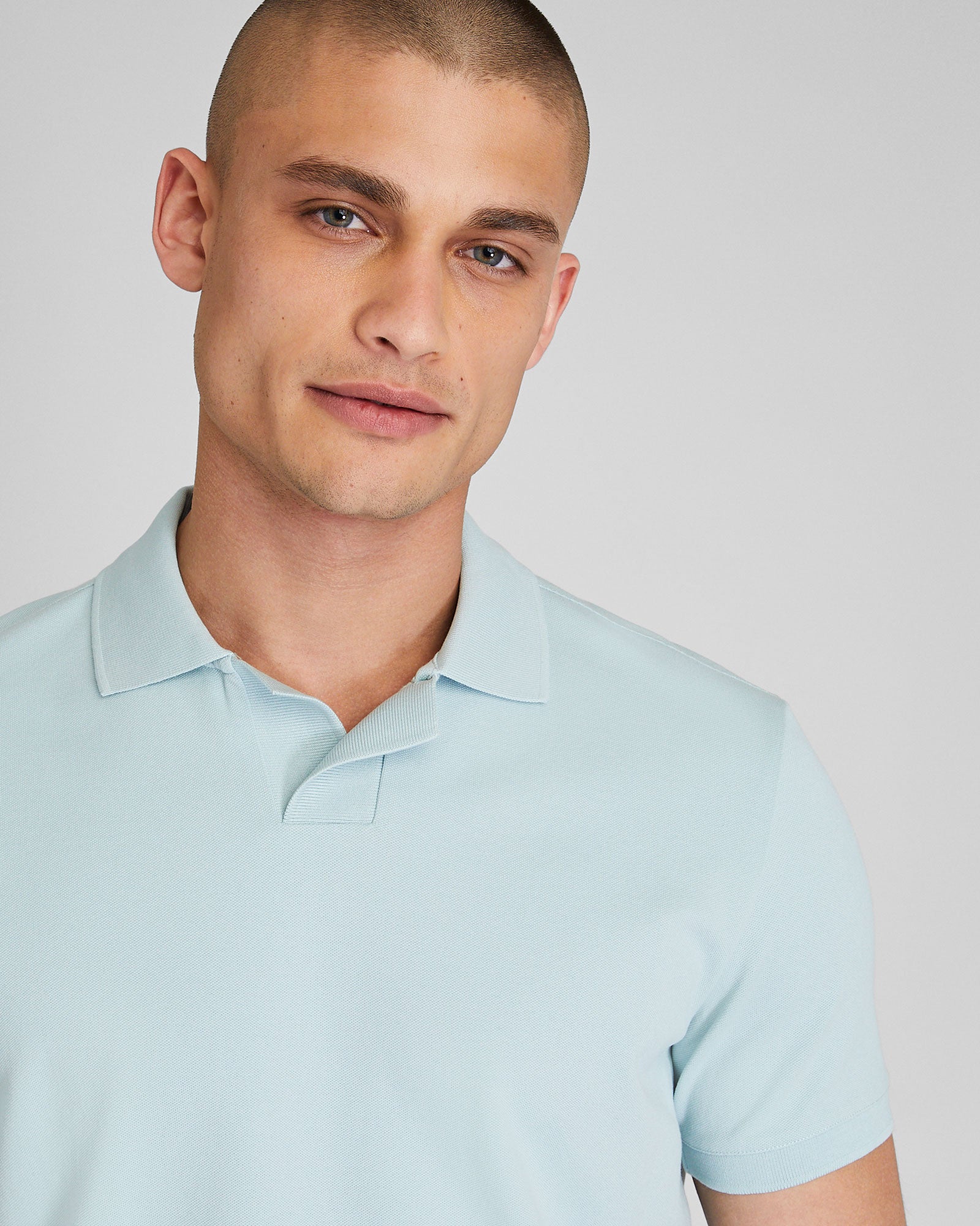 CLUB MONACO - Col polo tricoteuse - Bleu clair