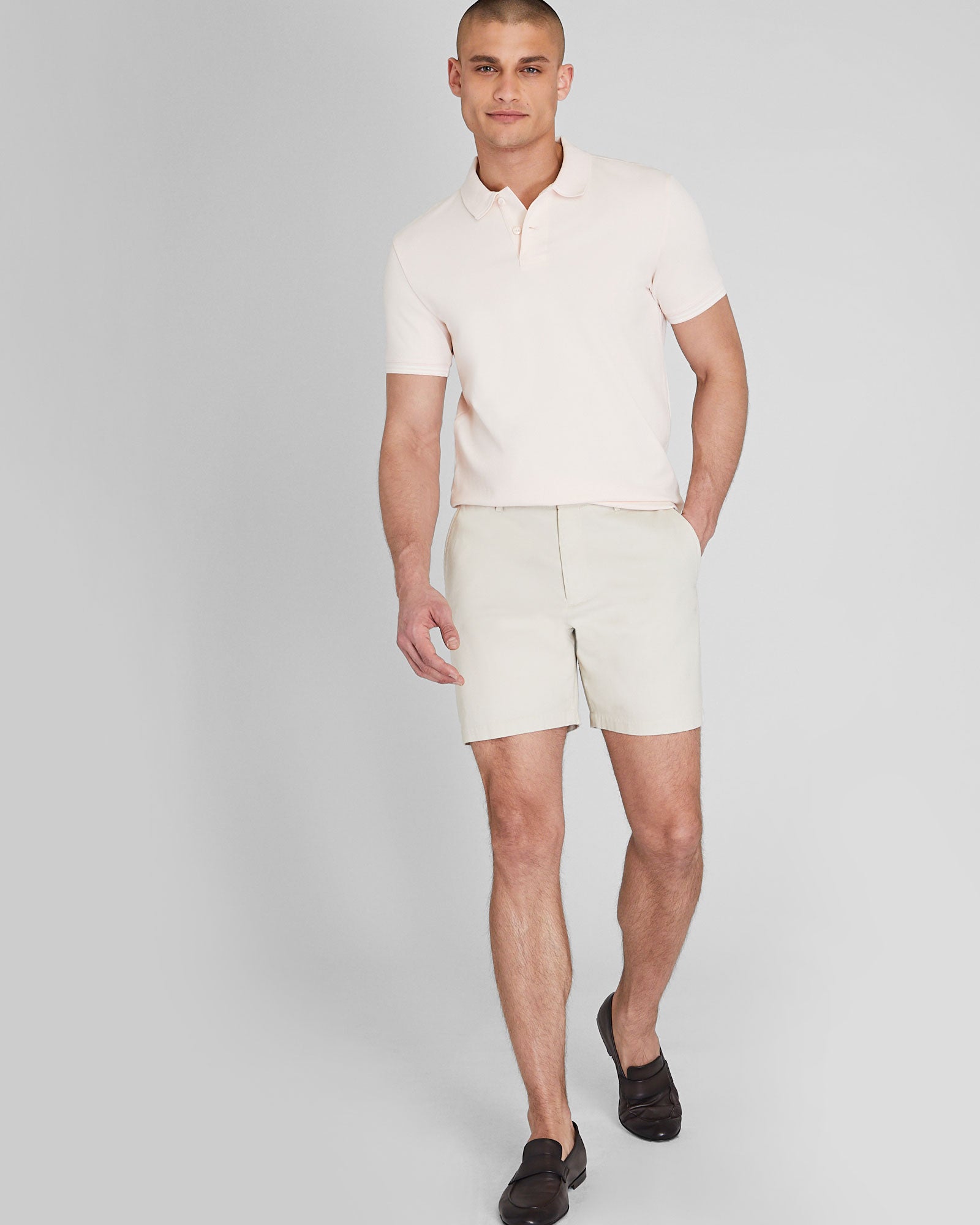 CLUB MONACO - Polo à col à lisières contrastées - Rose clair