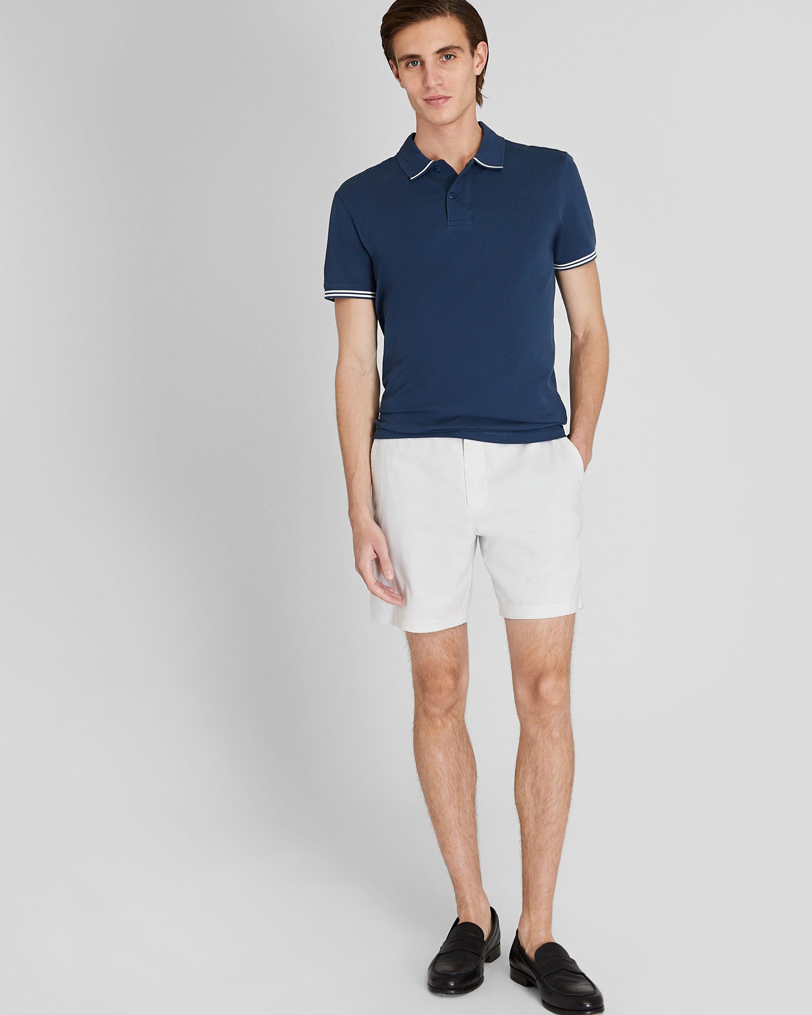 CLUB MONACO - Polo à col à lisières contrastées - Base bleu moyen