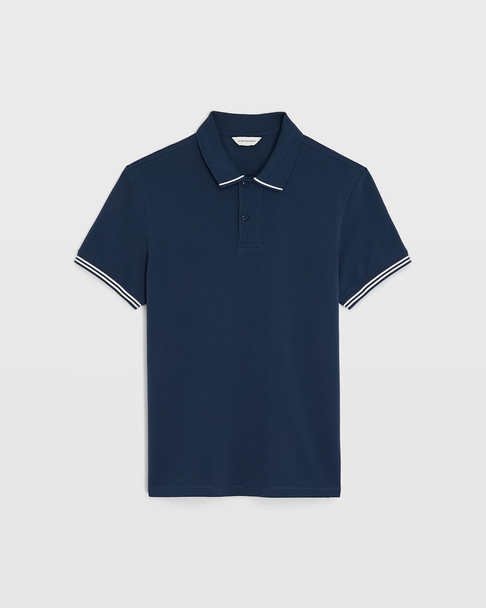 CLUB MONACO - Polo à col à lisières contrastées - Base bleu moyen