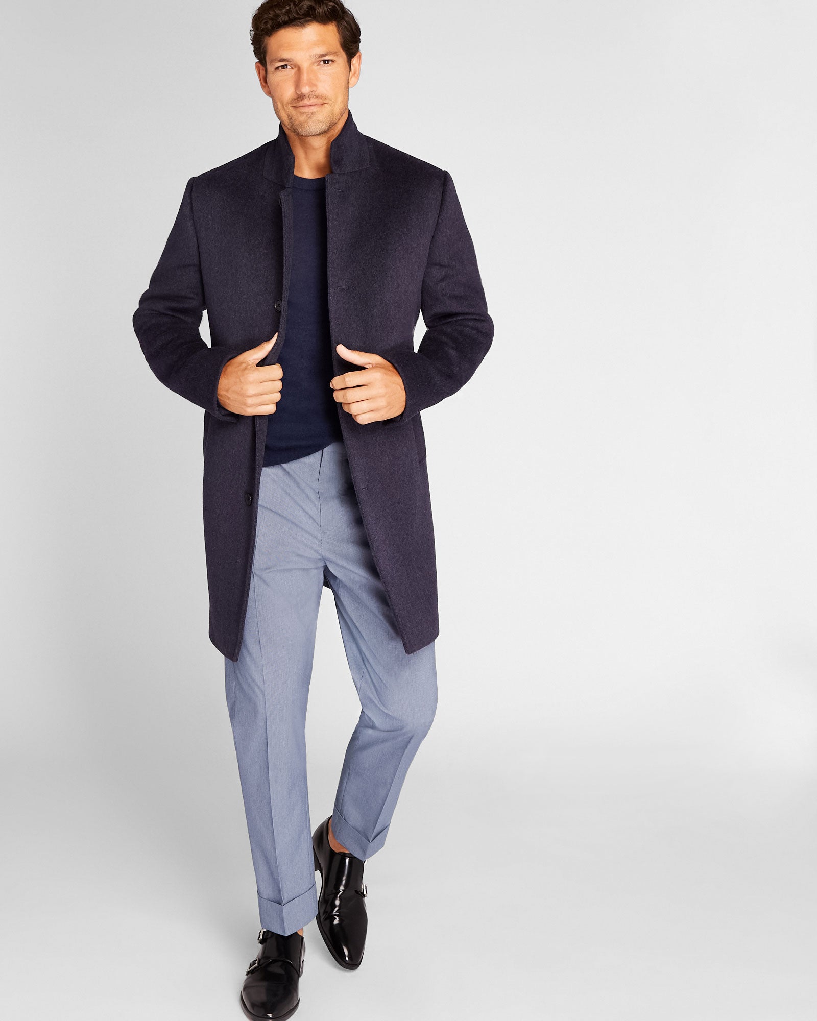 CLUB MONACO - Loukas Funnel Neck Coat - Navy