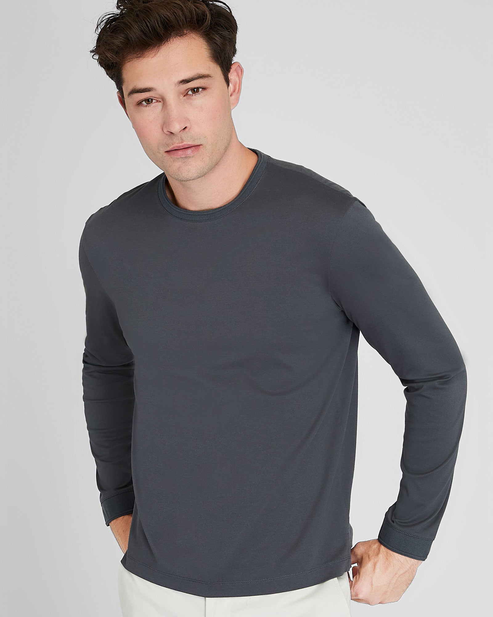 CLUB MONACO - Long-Sleeve Refined Crew Tee - Olive